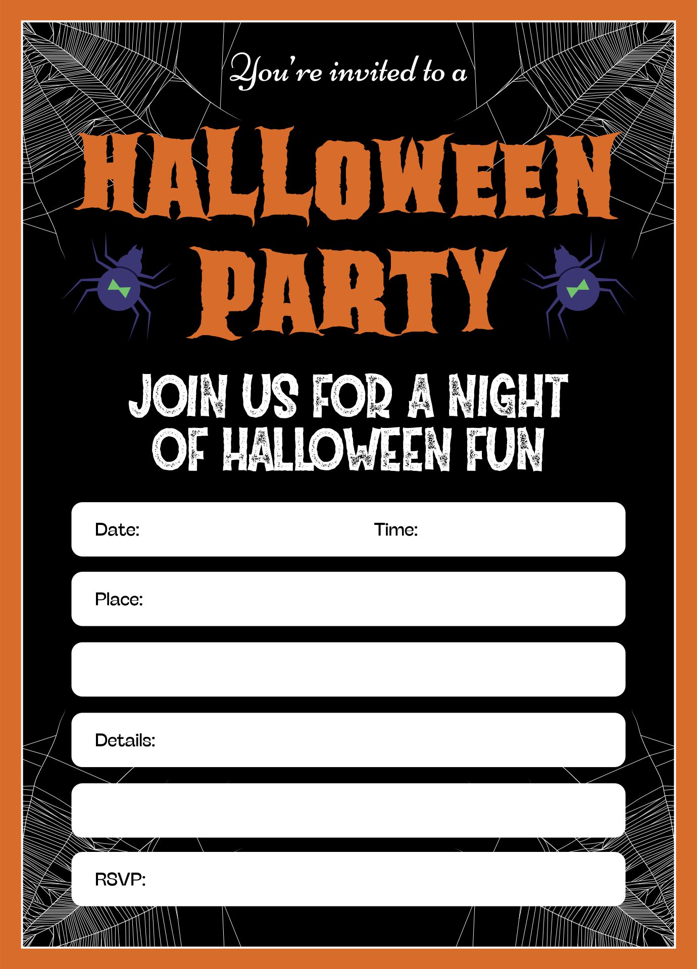 Creepy Cobwebs Halloween Eve Invitation Template Printable