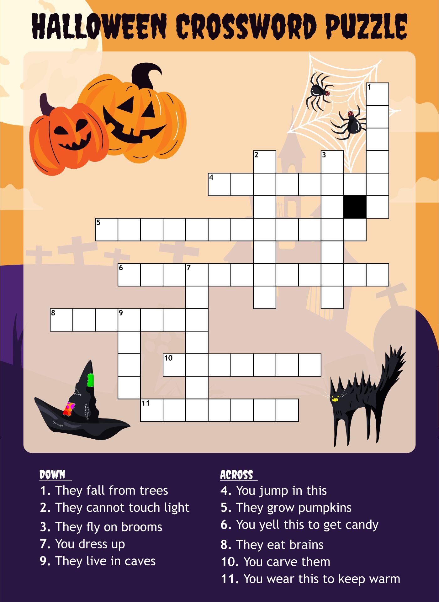 Crossword Puzzle For Children About Halloween Printable