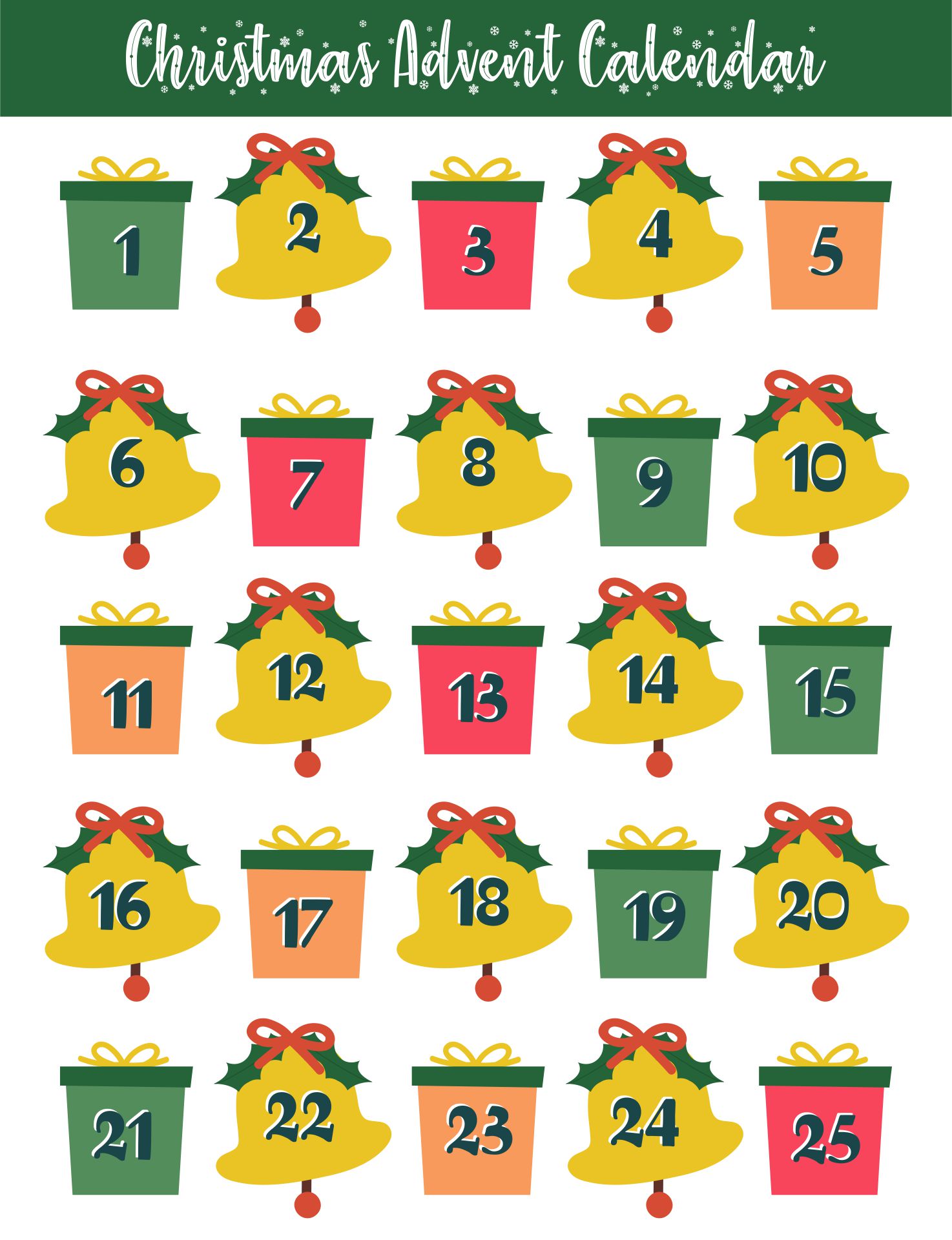 December Advent Calendar Christmas Countdown Printable