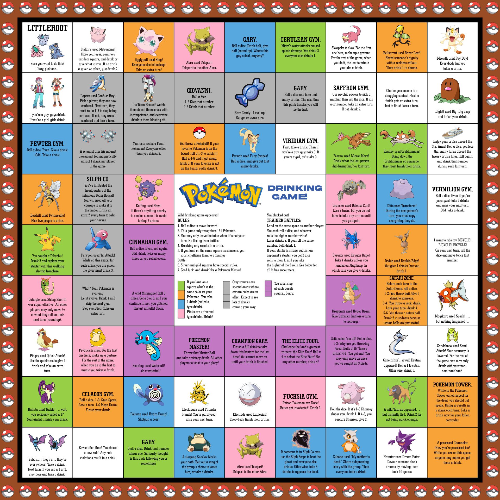 Drinking Game Project Pokemon Board Printable