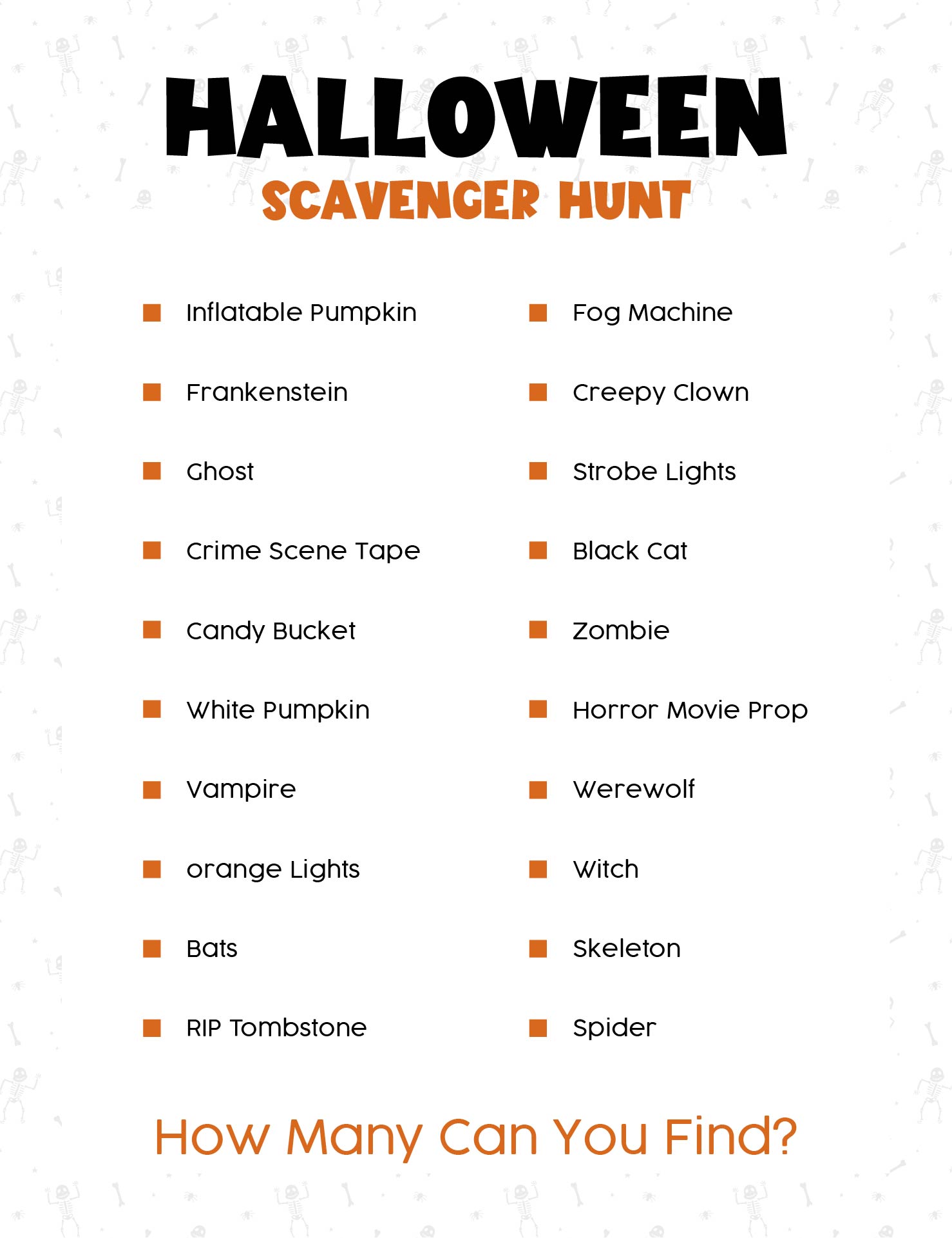 Family Fun Halloween Scavenger Hunt Printable