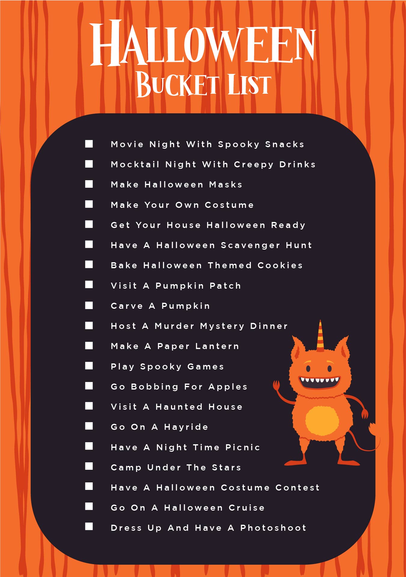 Family Halloween Bucket List Printable