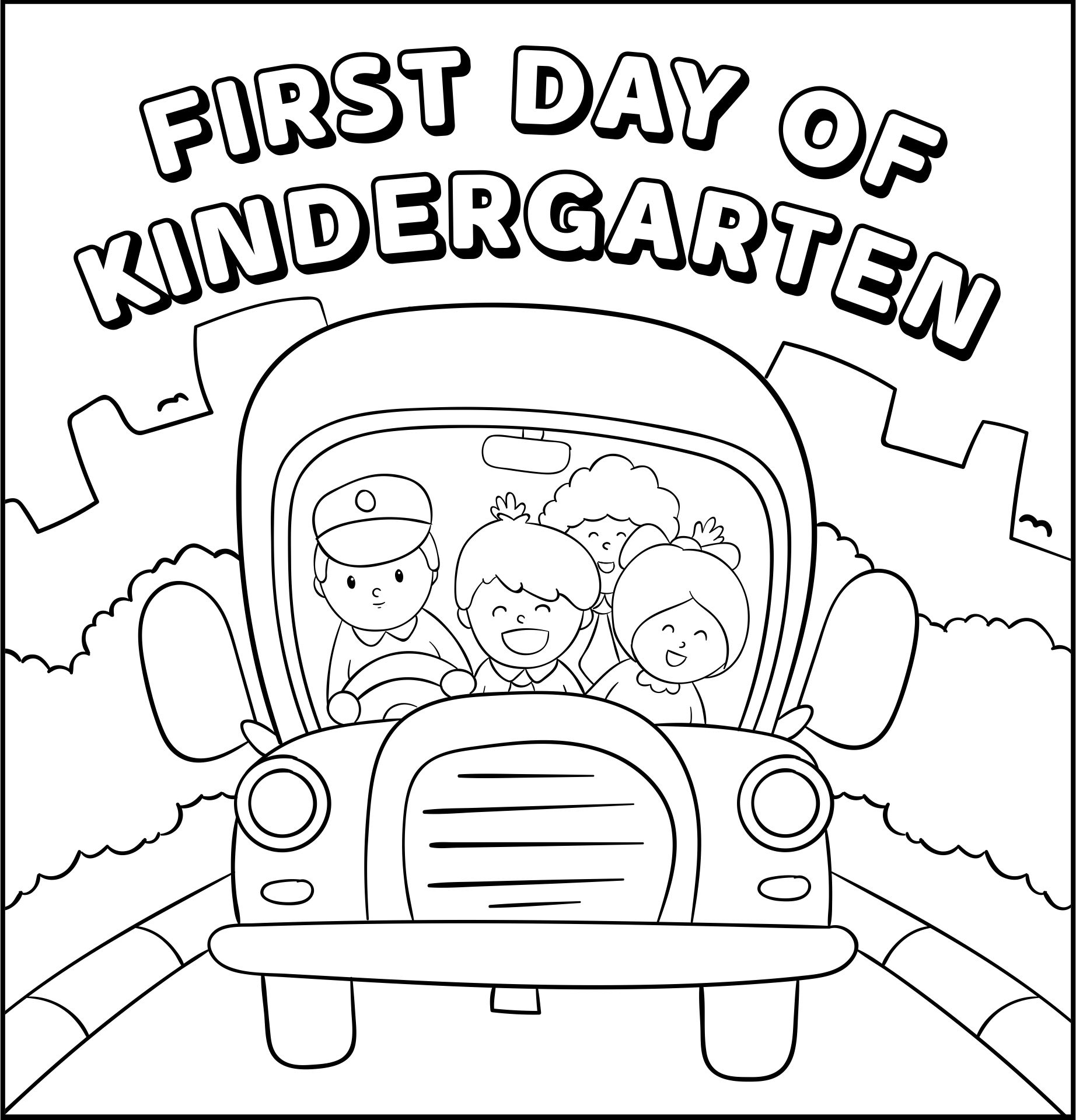 First Day At Kindergarten Coloring Page Printable