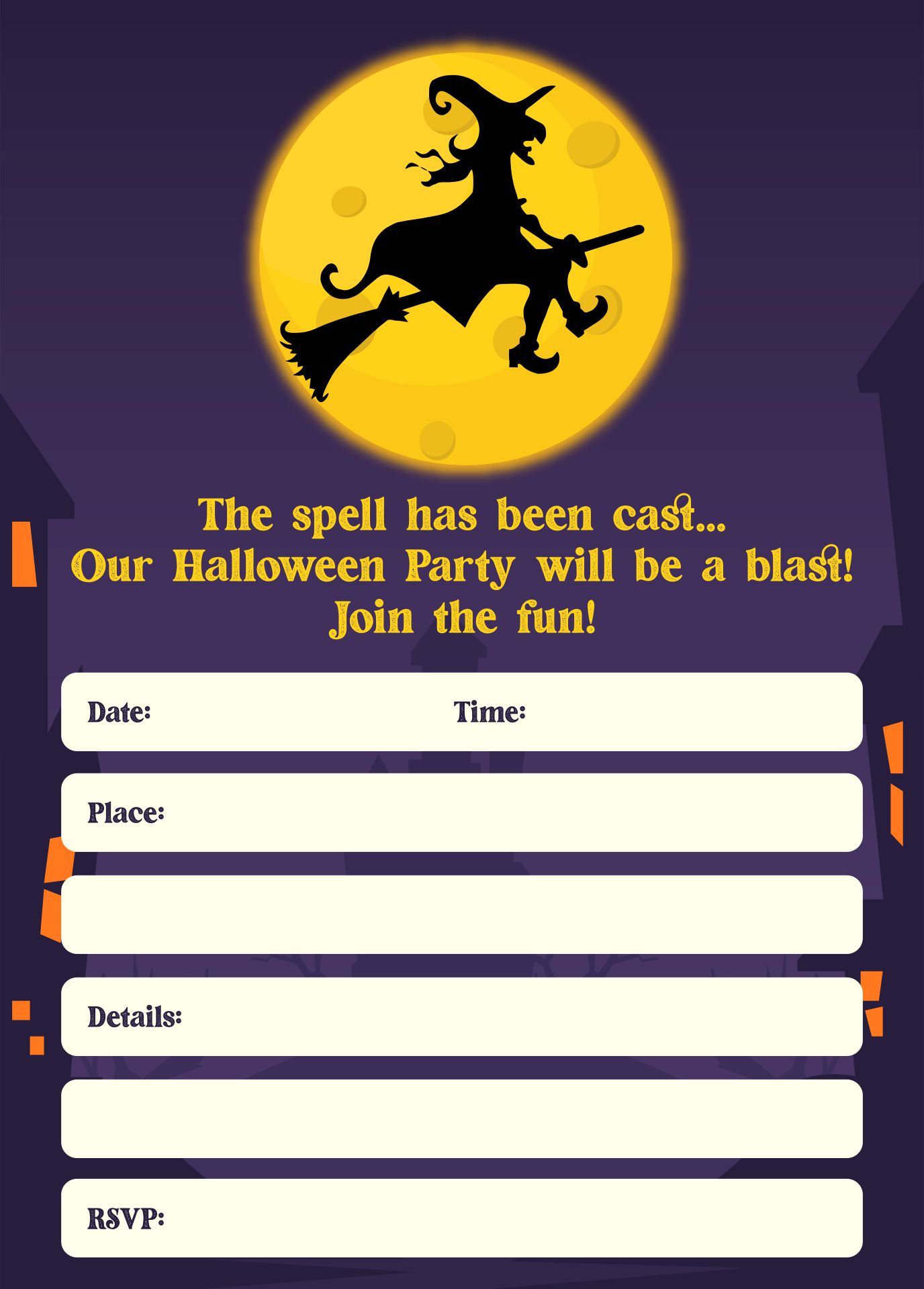 Full Moon Witching Hour Halloween Invites Printable