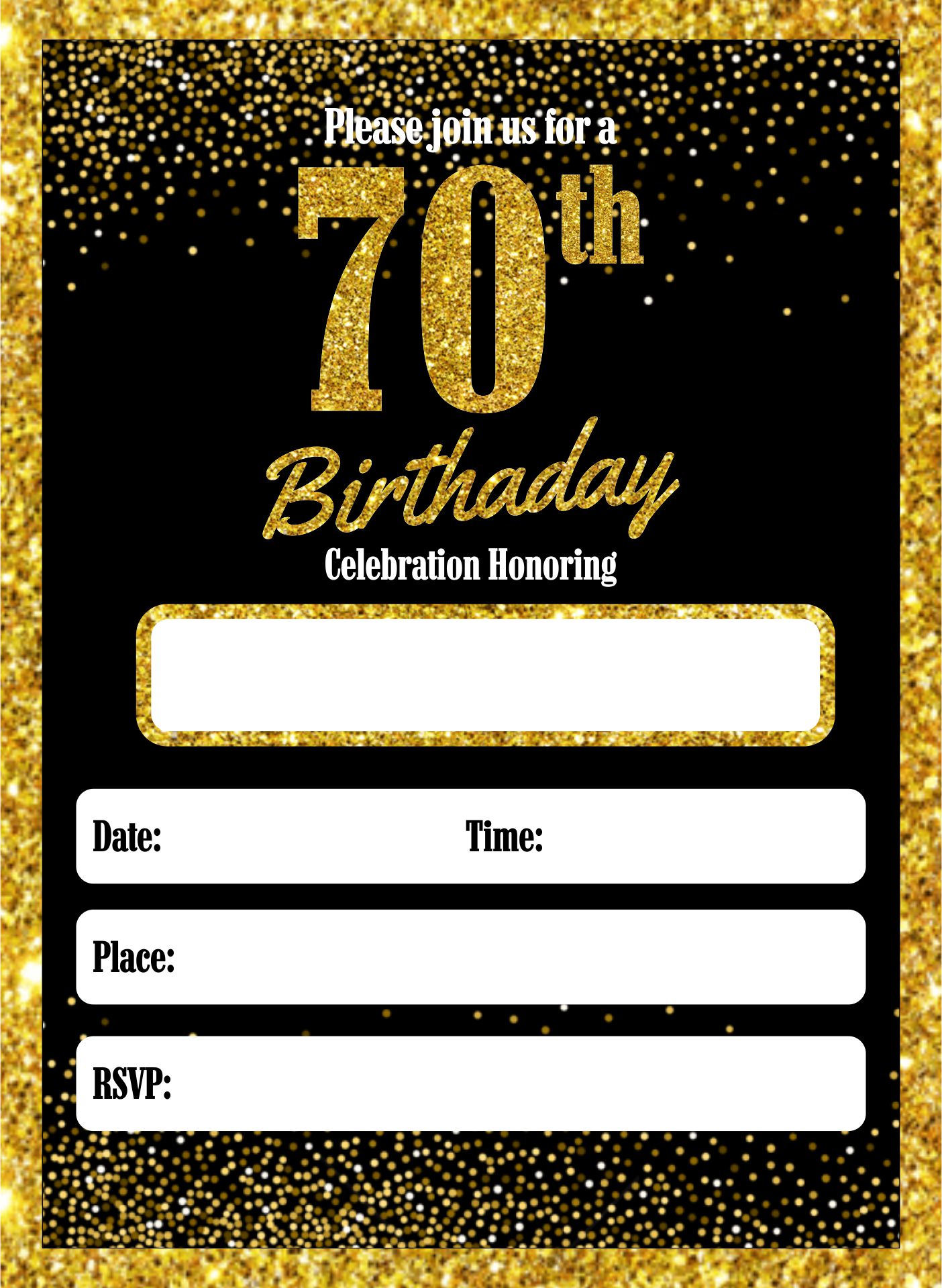Golden Age 70 Birthday Invitation Template Printable