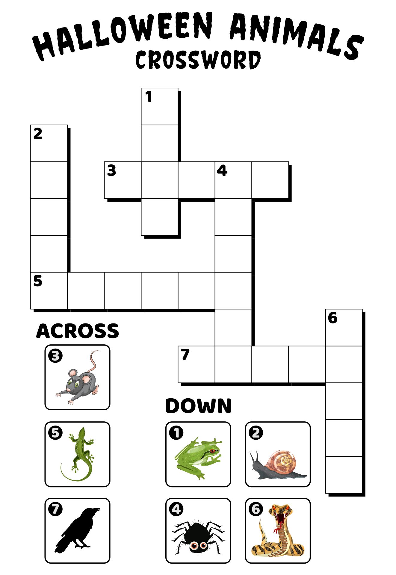 Halloween Animal Crossword Puzzle Printable