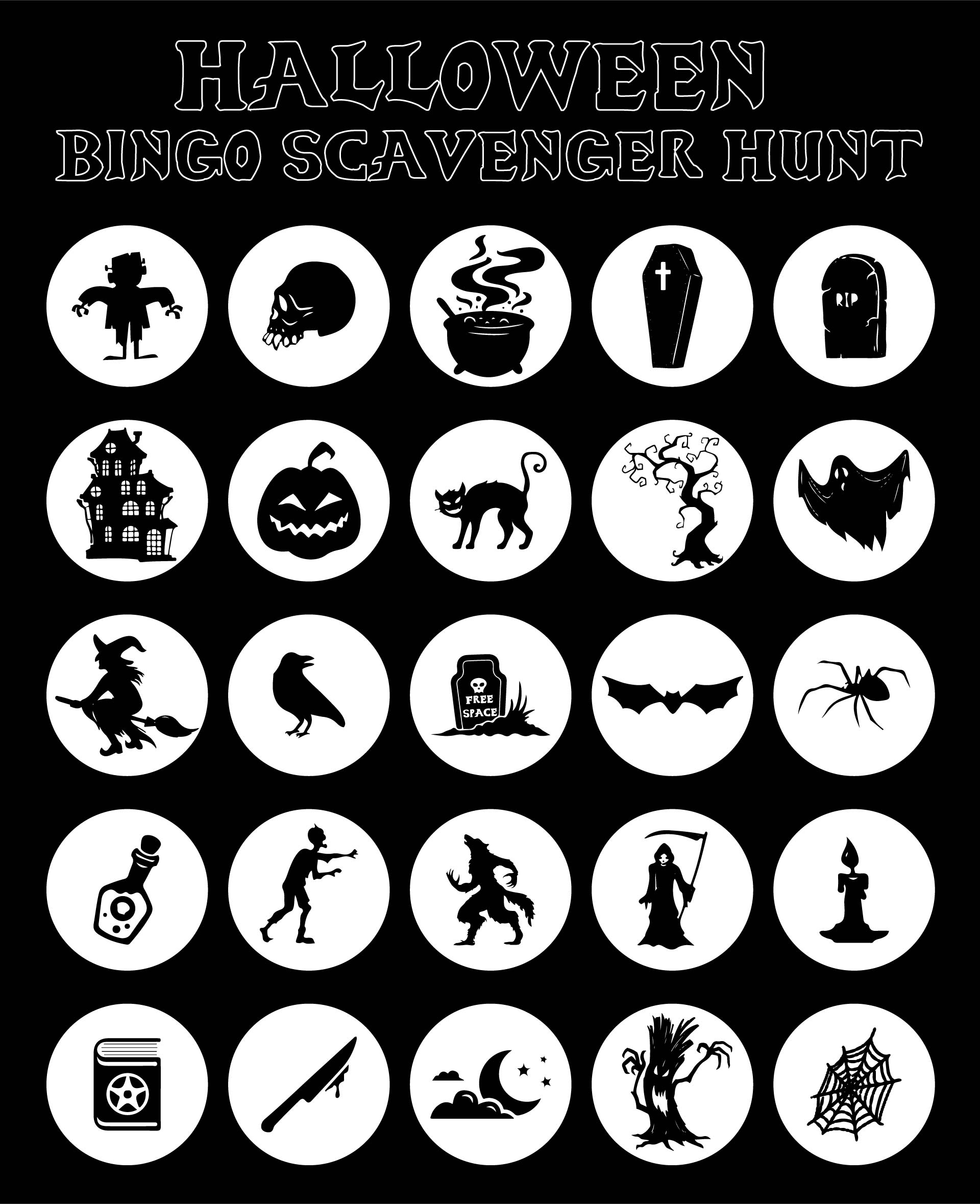Halloween Bingo Game Scavenger Hunt Printable Cards