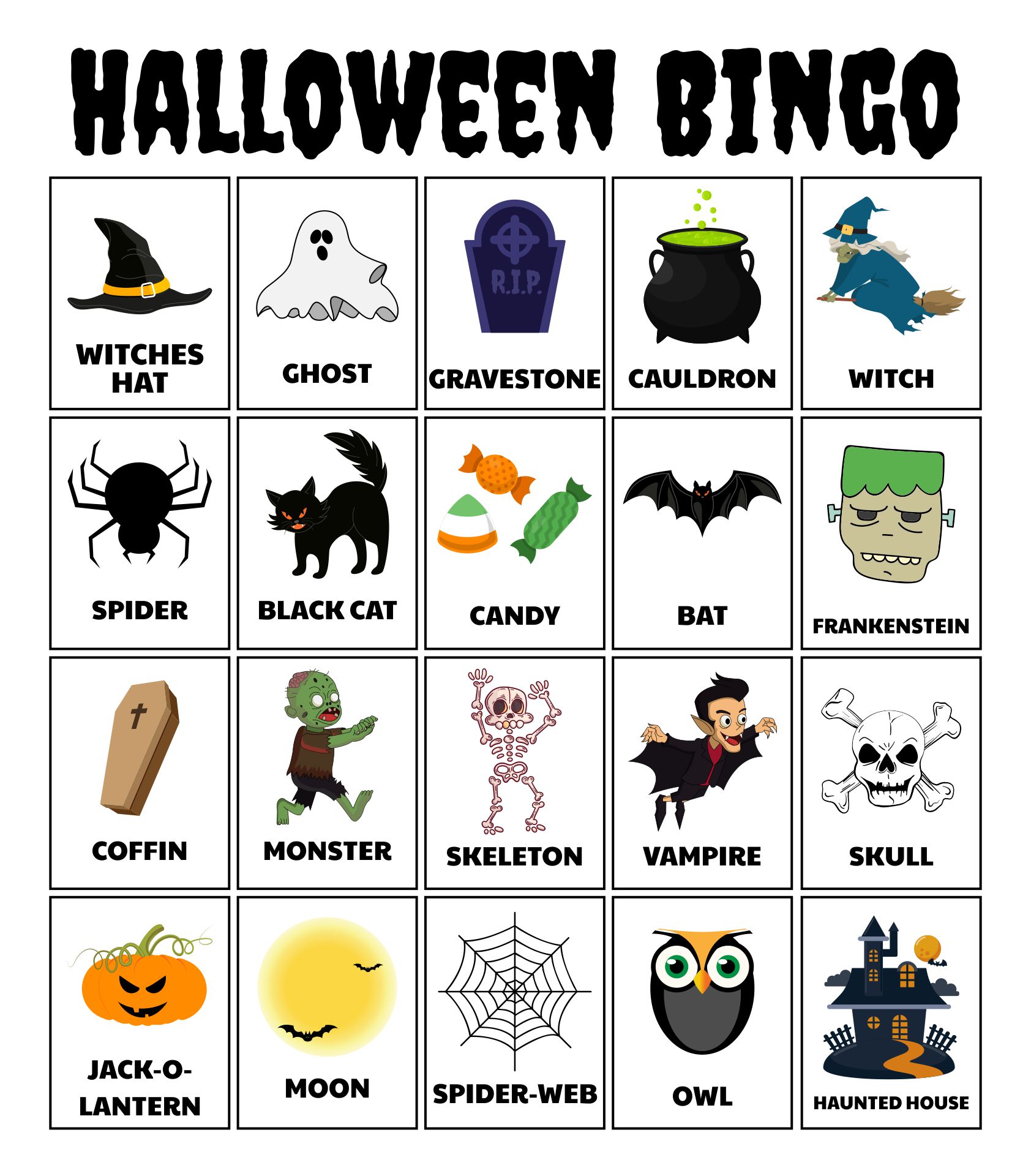 Halloween Bingo Vocabulary Printable Cards