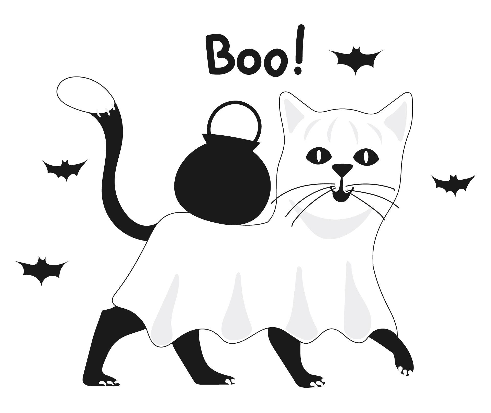 Halloween Black And White Cat Clip Art Printable