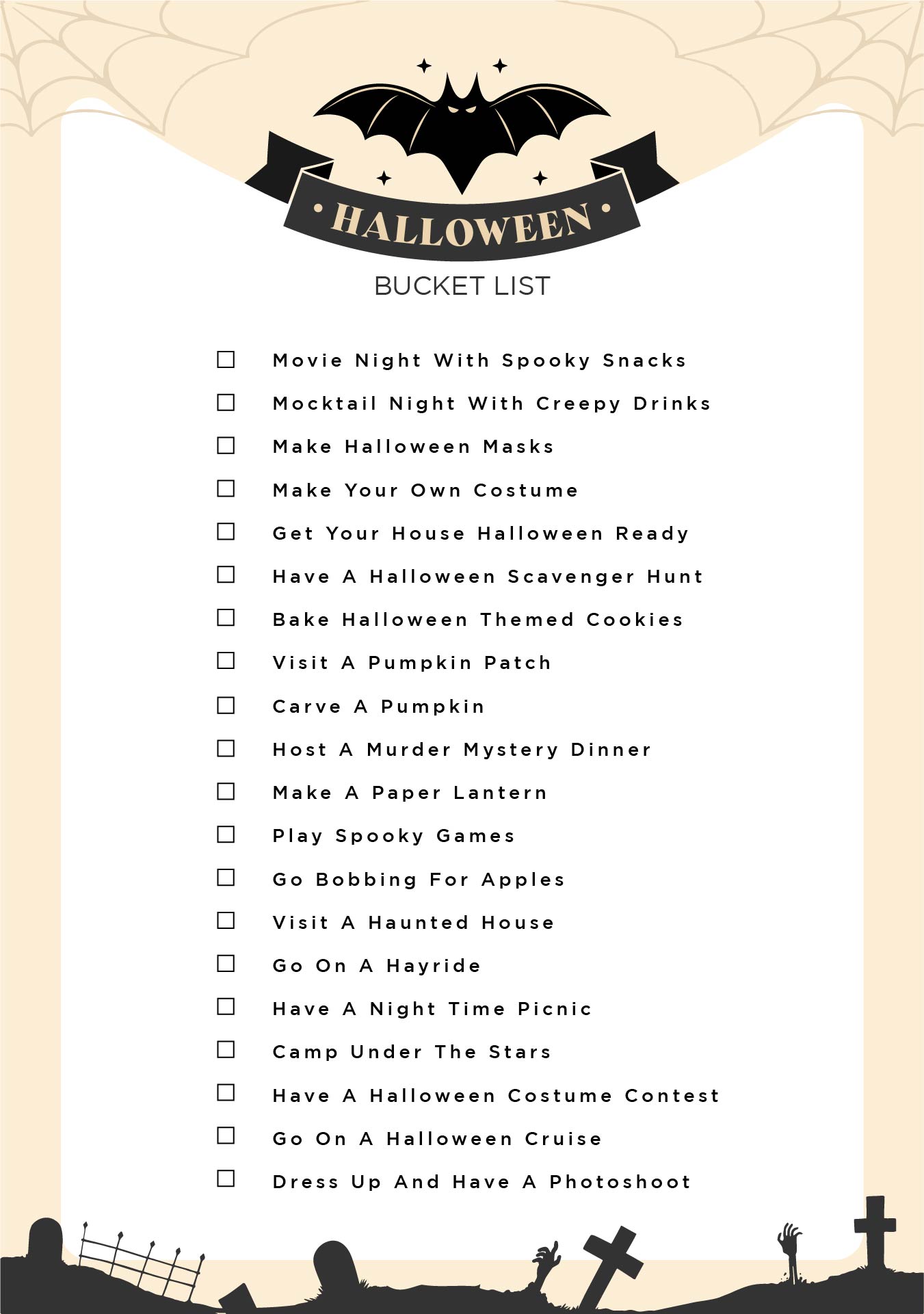 Halloween Bucket List For Kids Printable