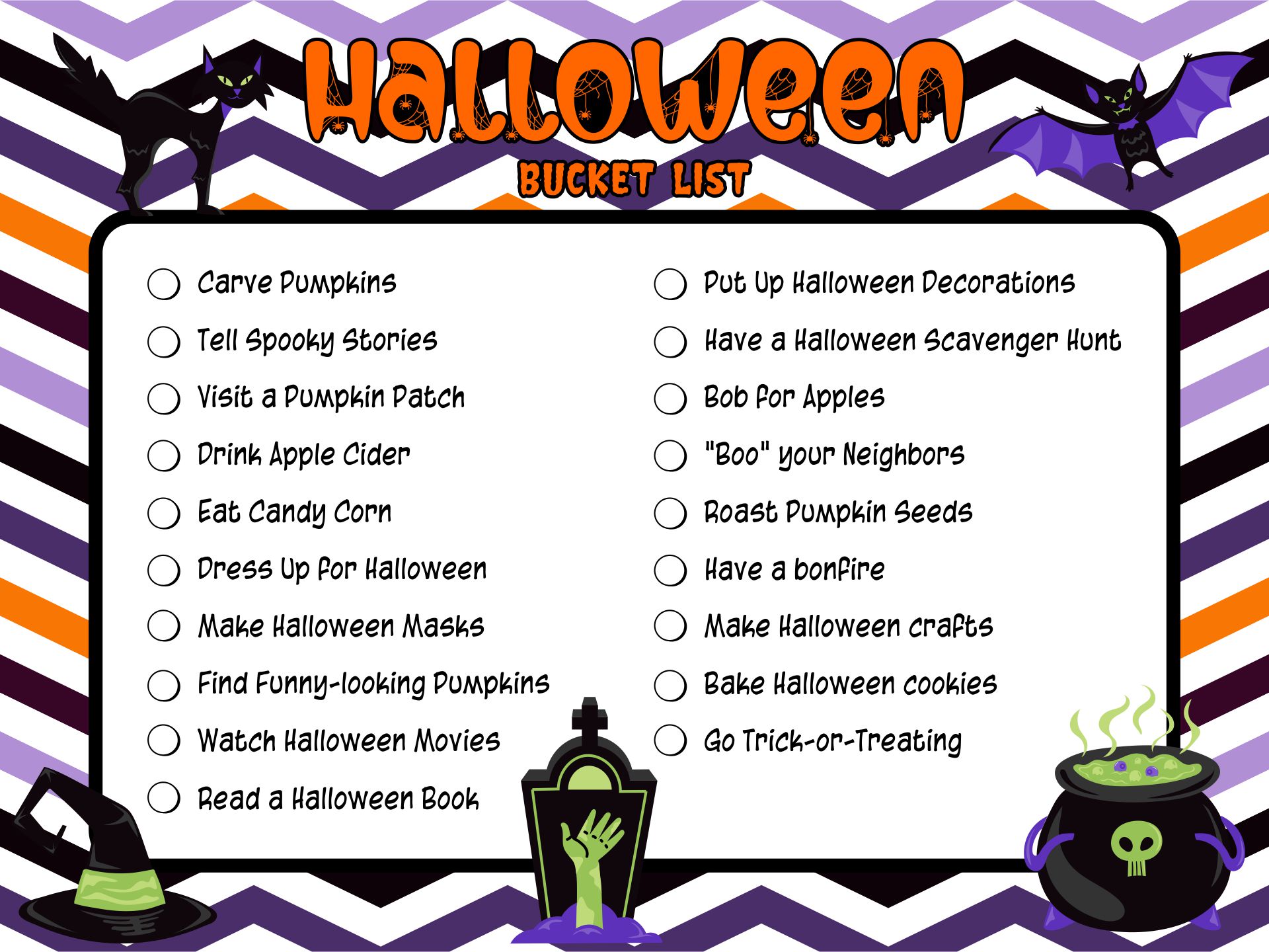 Halloween Bucket List Ideas Printable