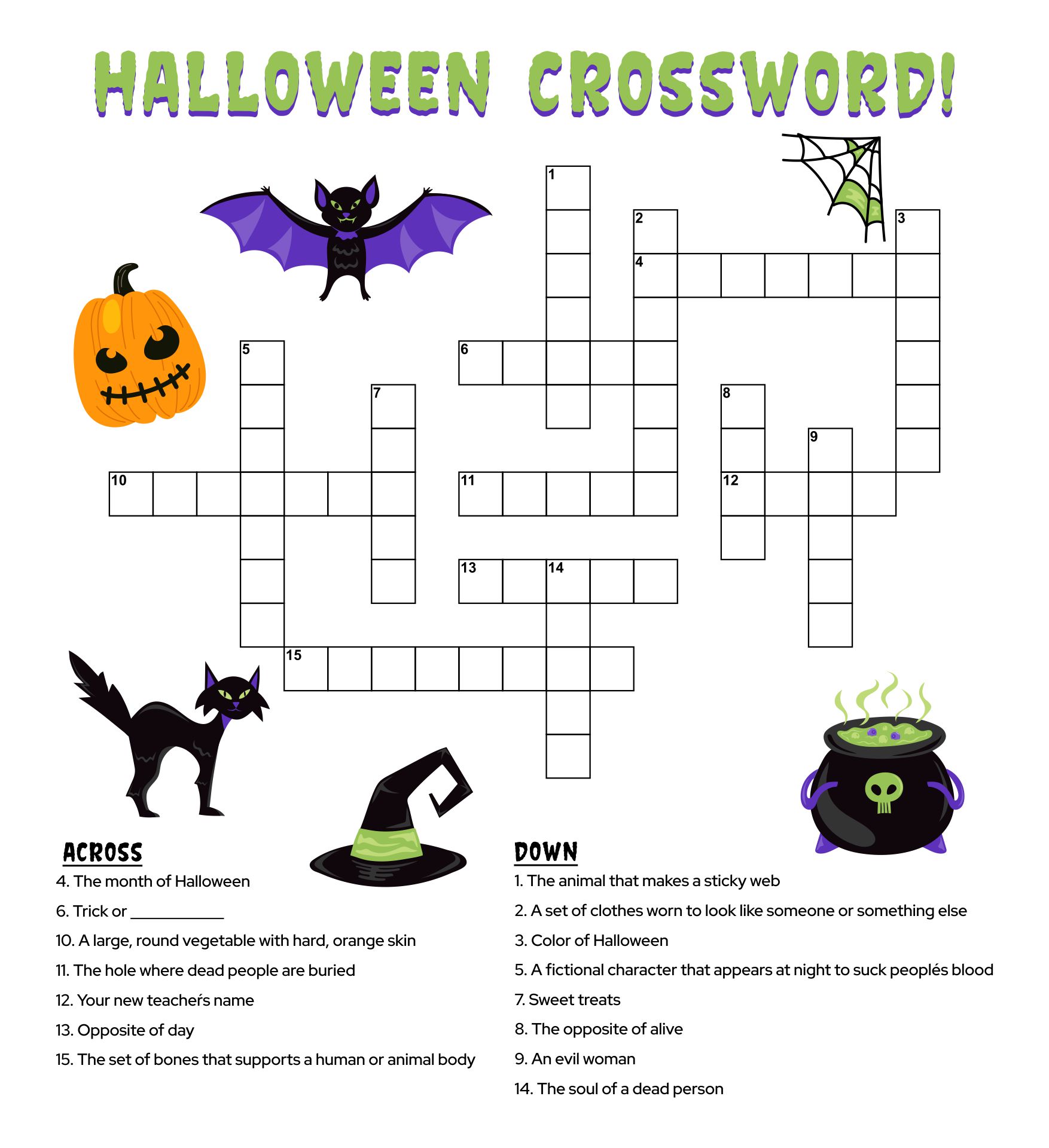 Halloween Crosswords Education Printable