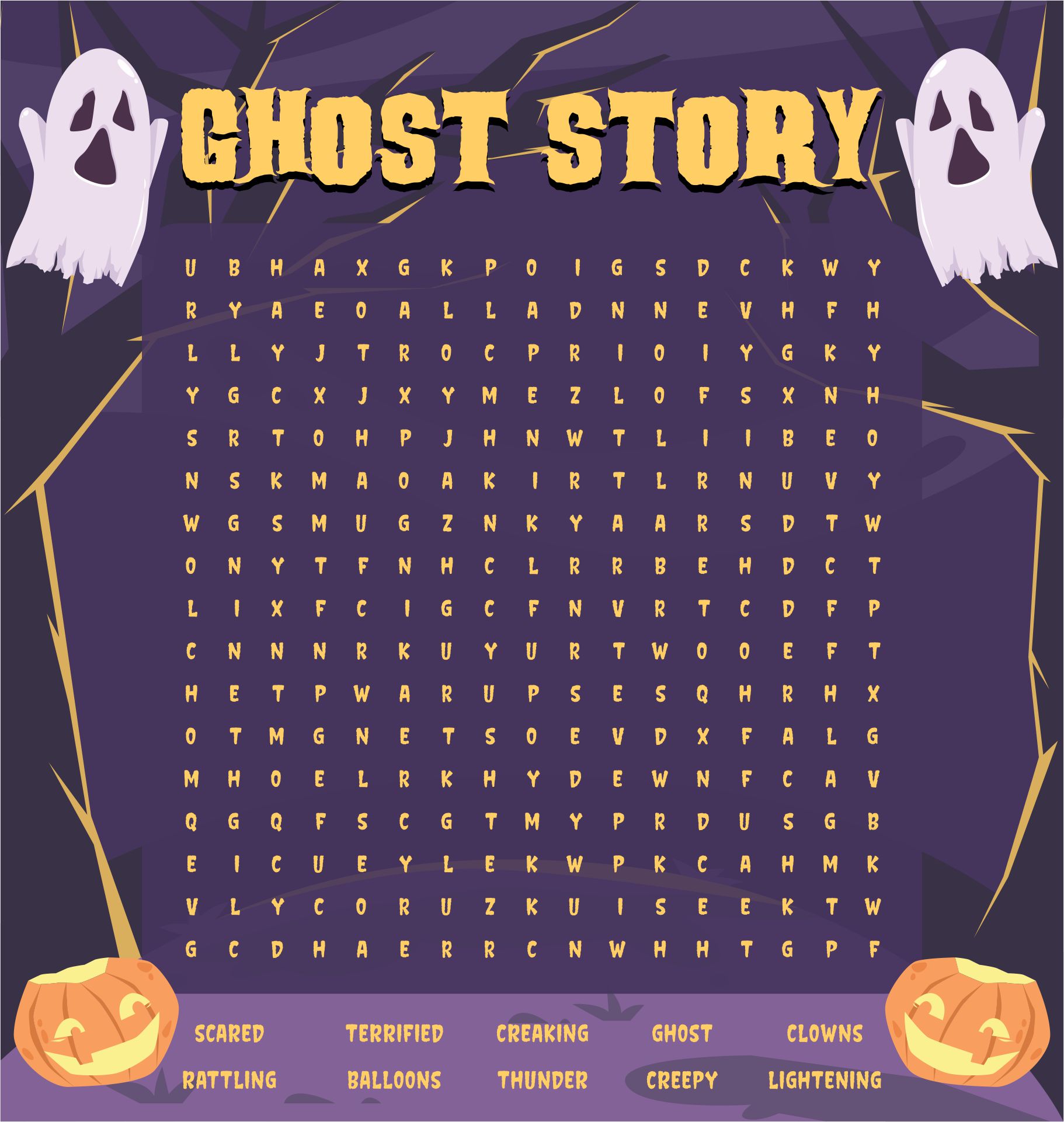Halloween Ghost Story Word Search Puzzle Worksheet Printable