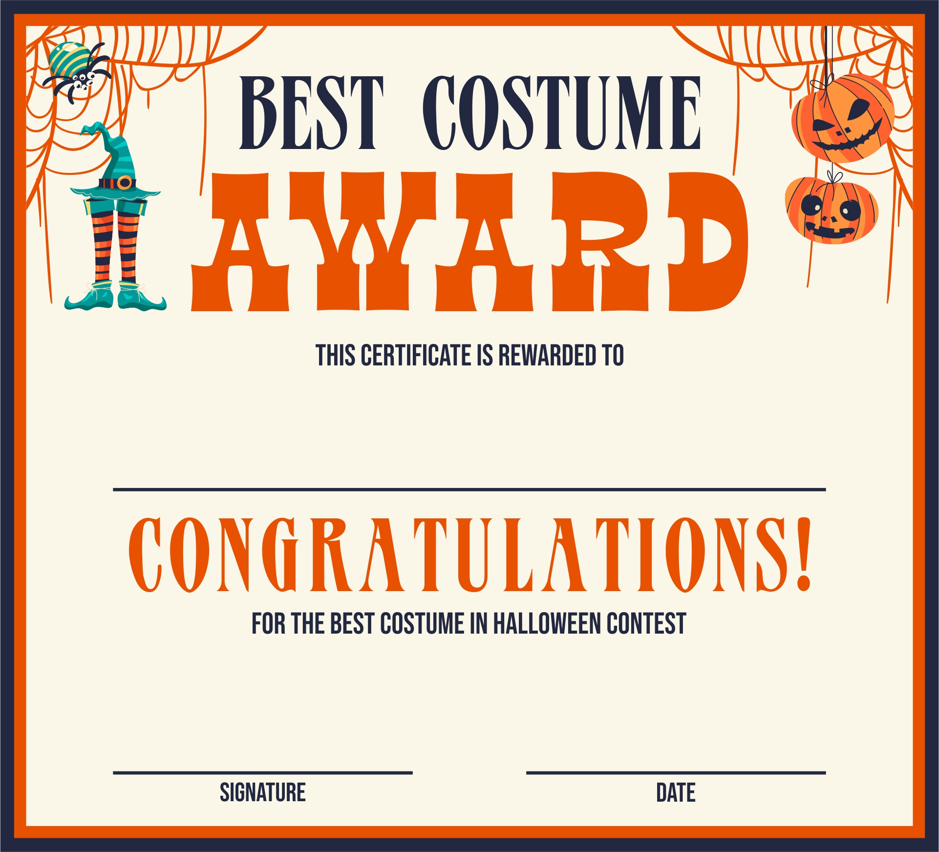 Halloween Costume Certificate Templates Printable