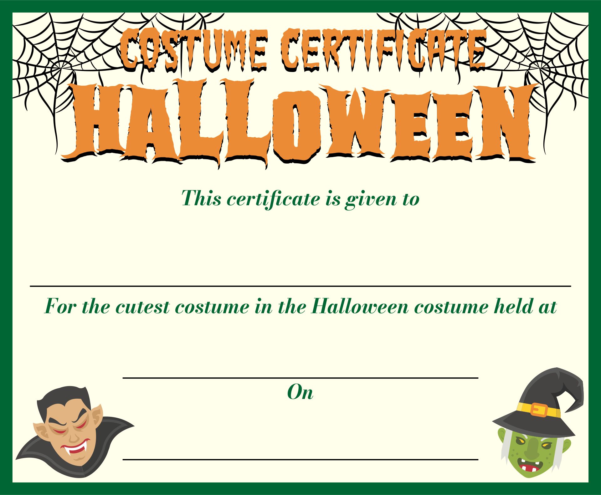 Halloween Holiday Certificate Template Printable