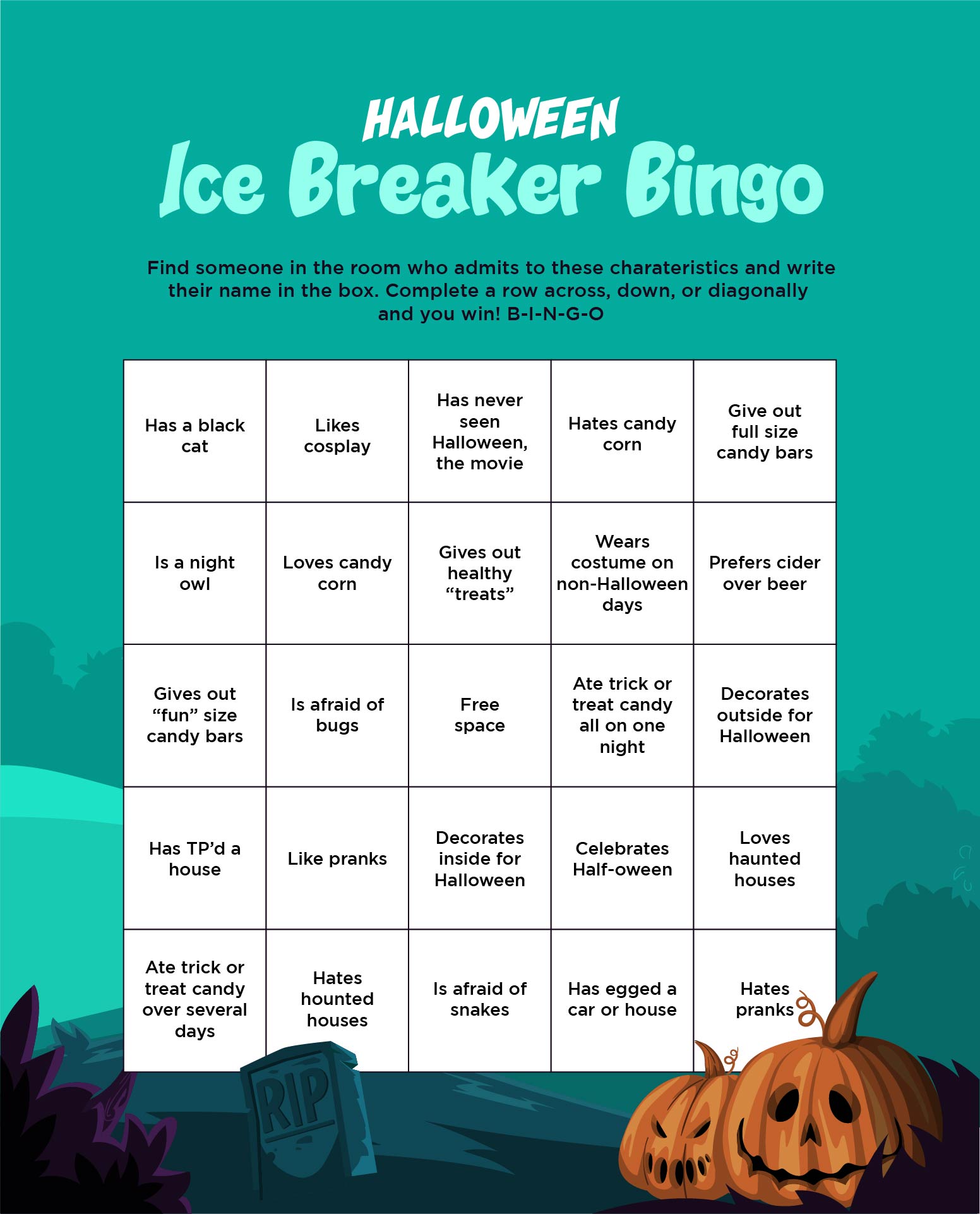 Halloween Ice Breaker For Adults Printable Party Game