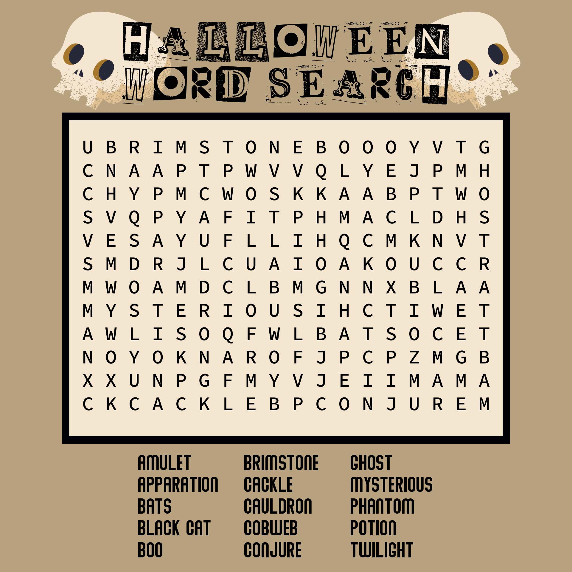 Halloween Inspired Word Search Printable