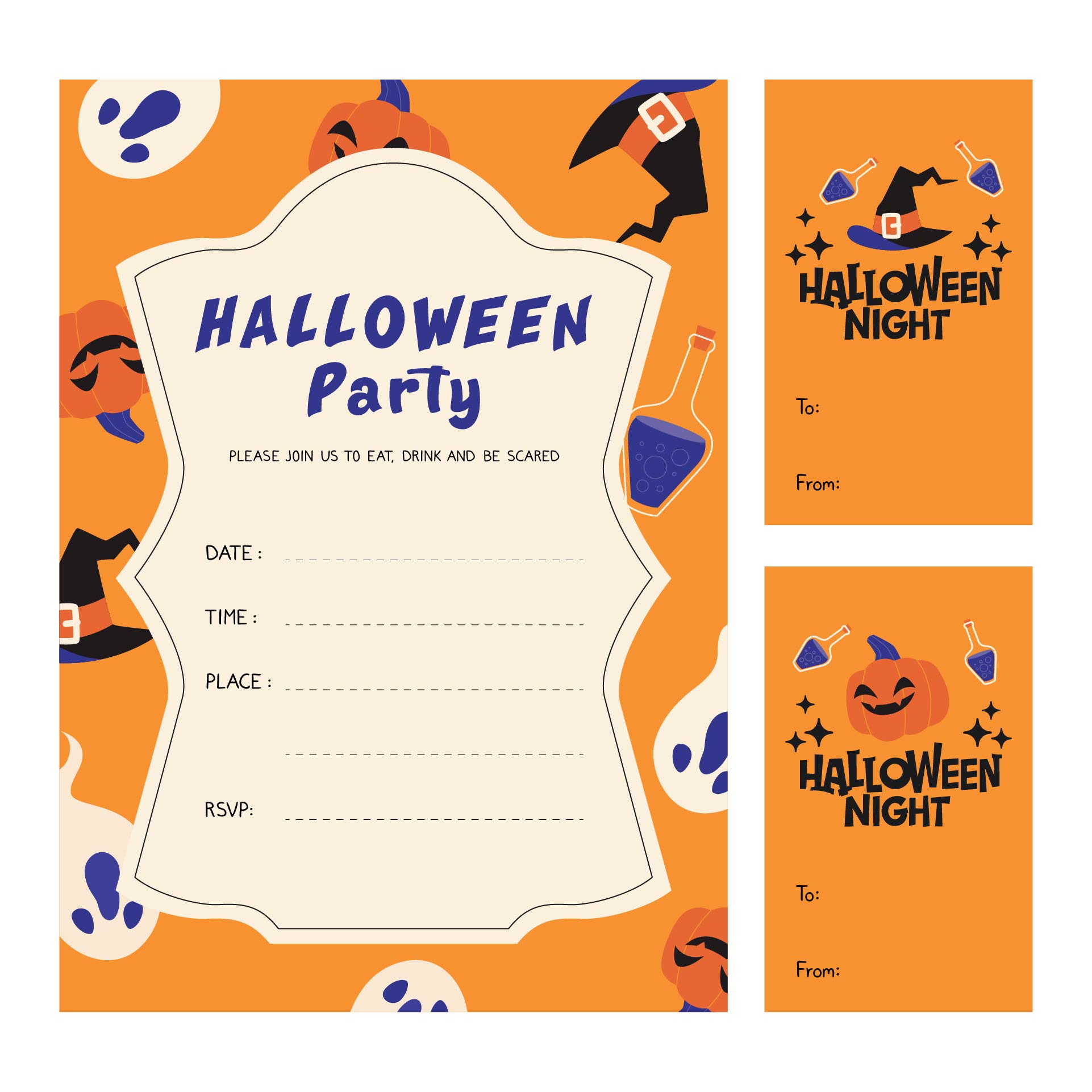 Halloween Invitations And Treat Bag Tags Printable For Parties