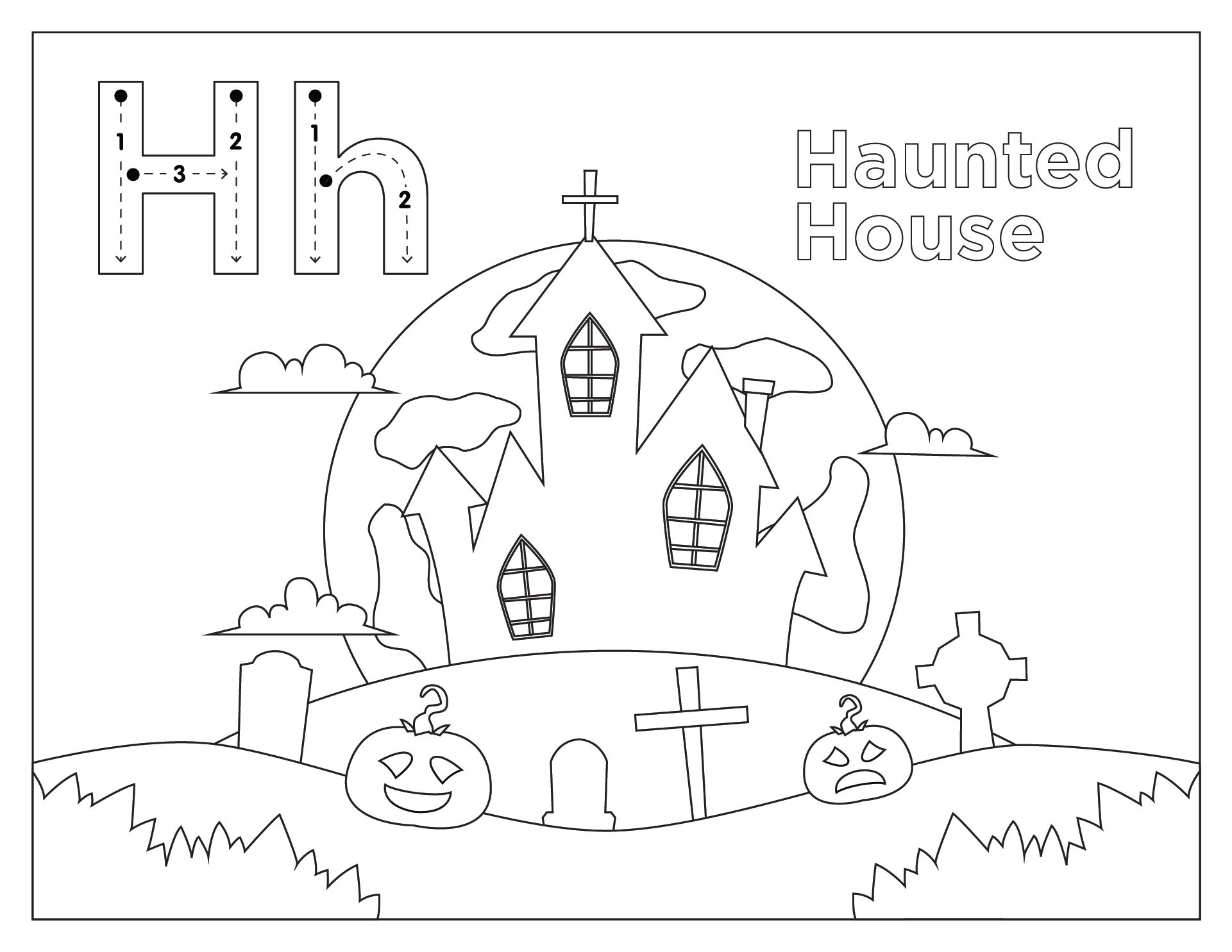 Halloween Letter H Is For Haunted House Trace And Color Alphabet Printable