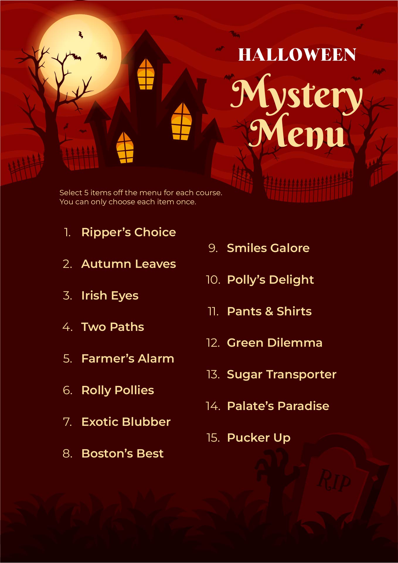 Halloween Mystery Dinner Party Printable Menu Template