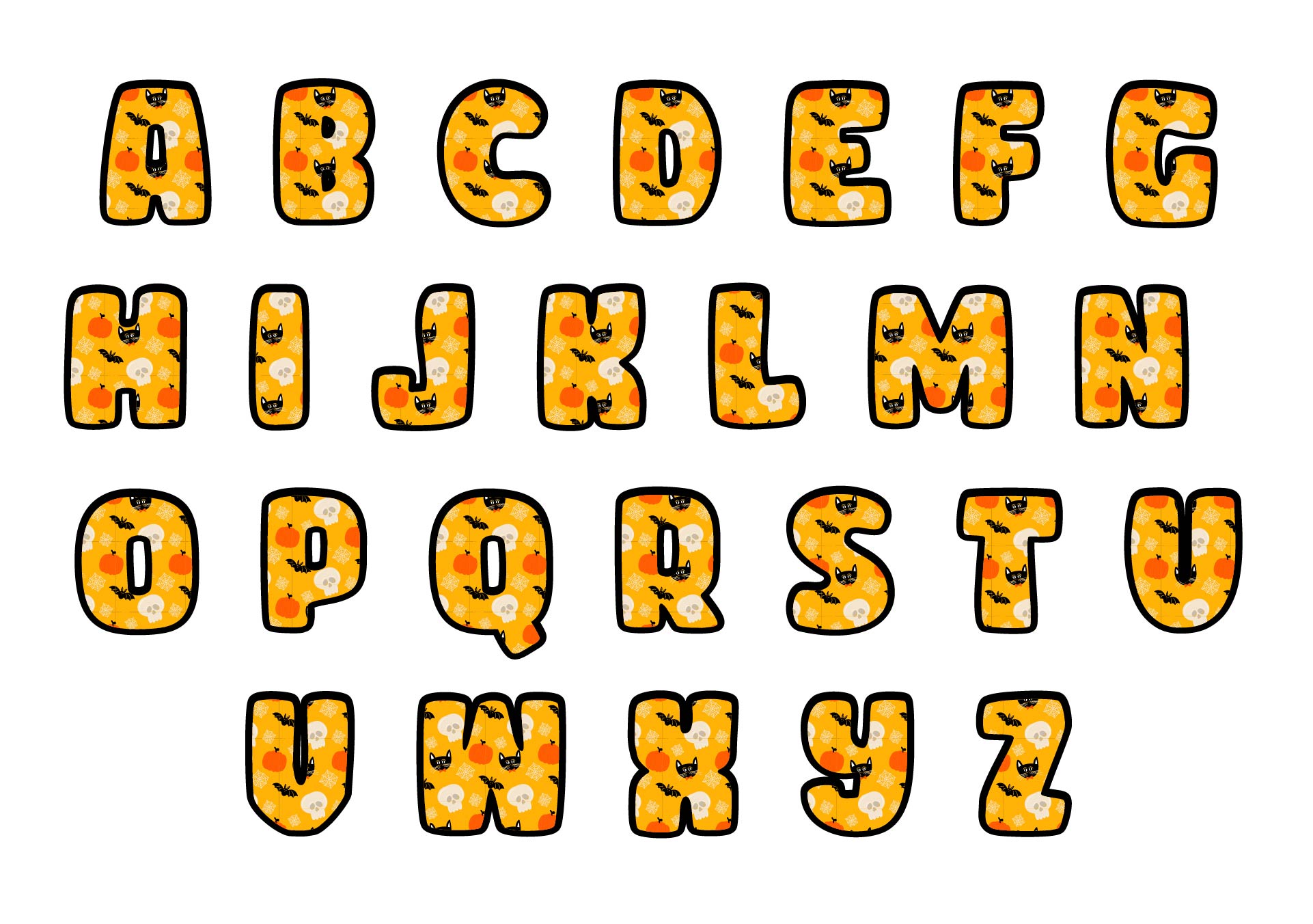 Halloween Printable Alphabet Orange & Cute Skulls