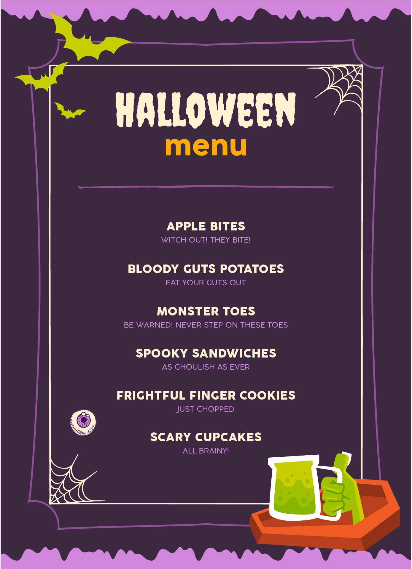 Halloween Restaurant Menu Card Template Printable