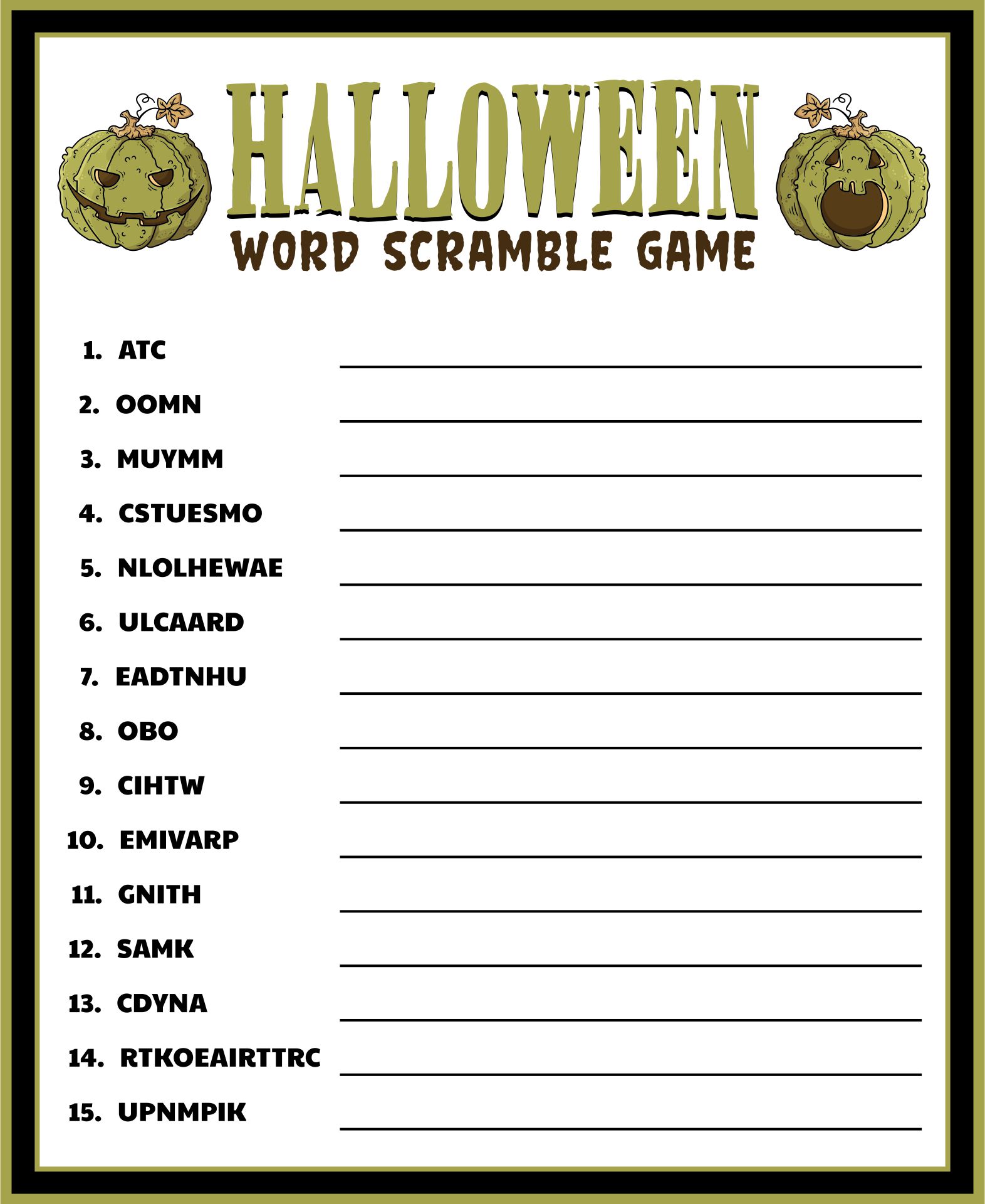 Halloween Word Games Worksheet Printable