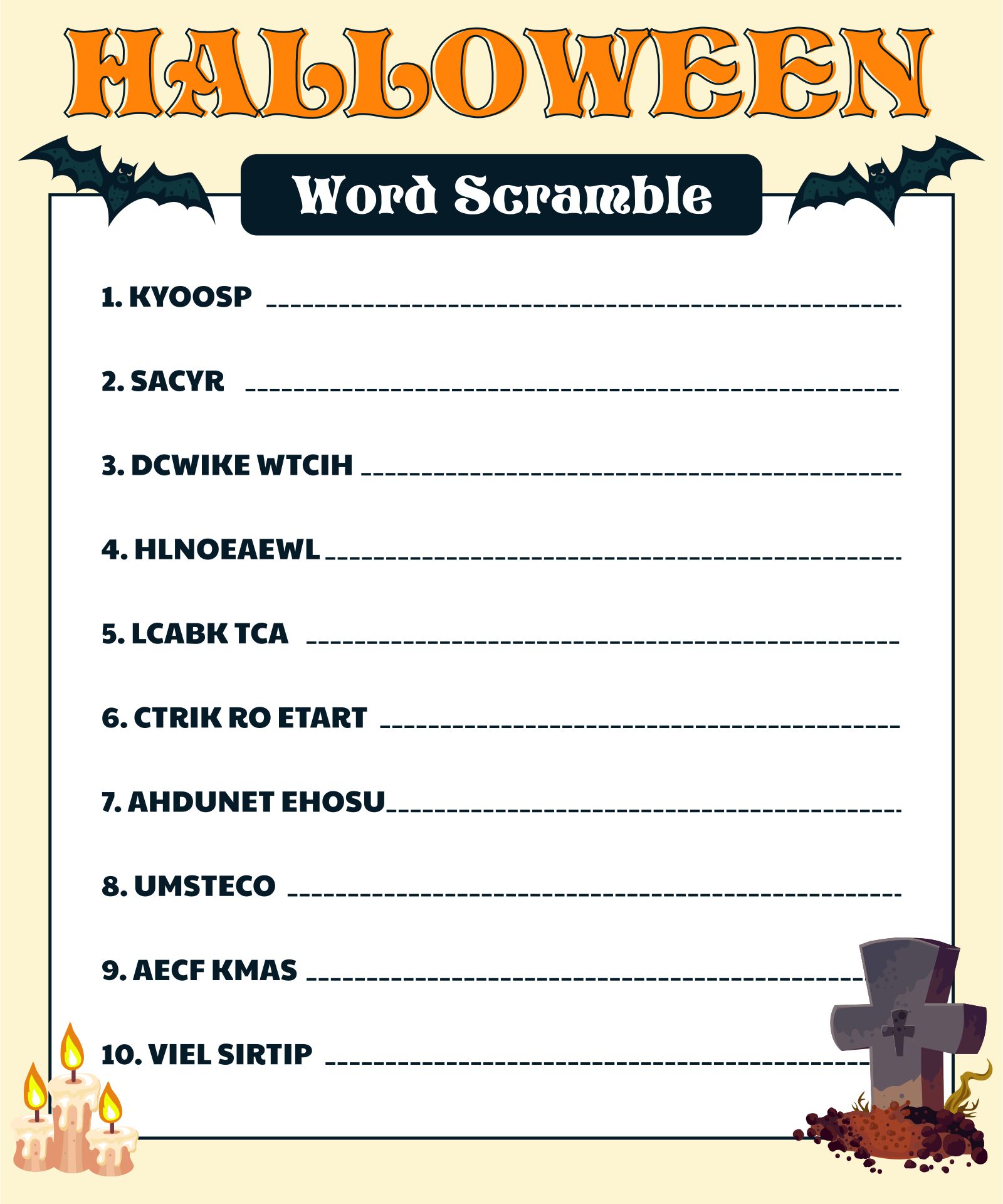 Halloween Word Jumble Printable