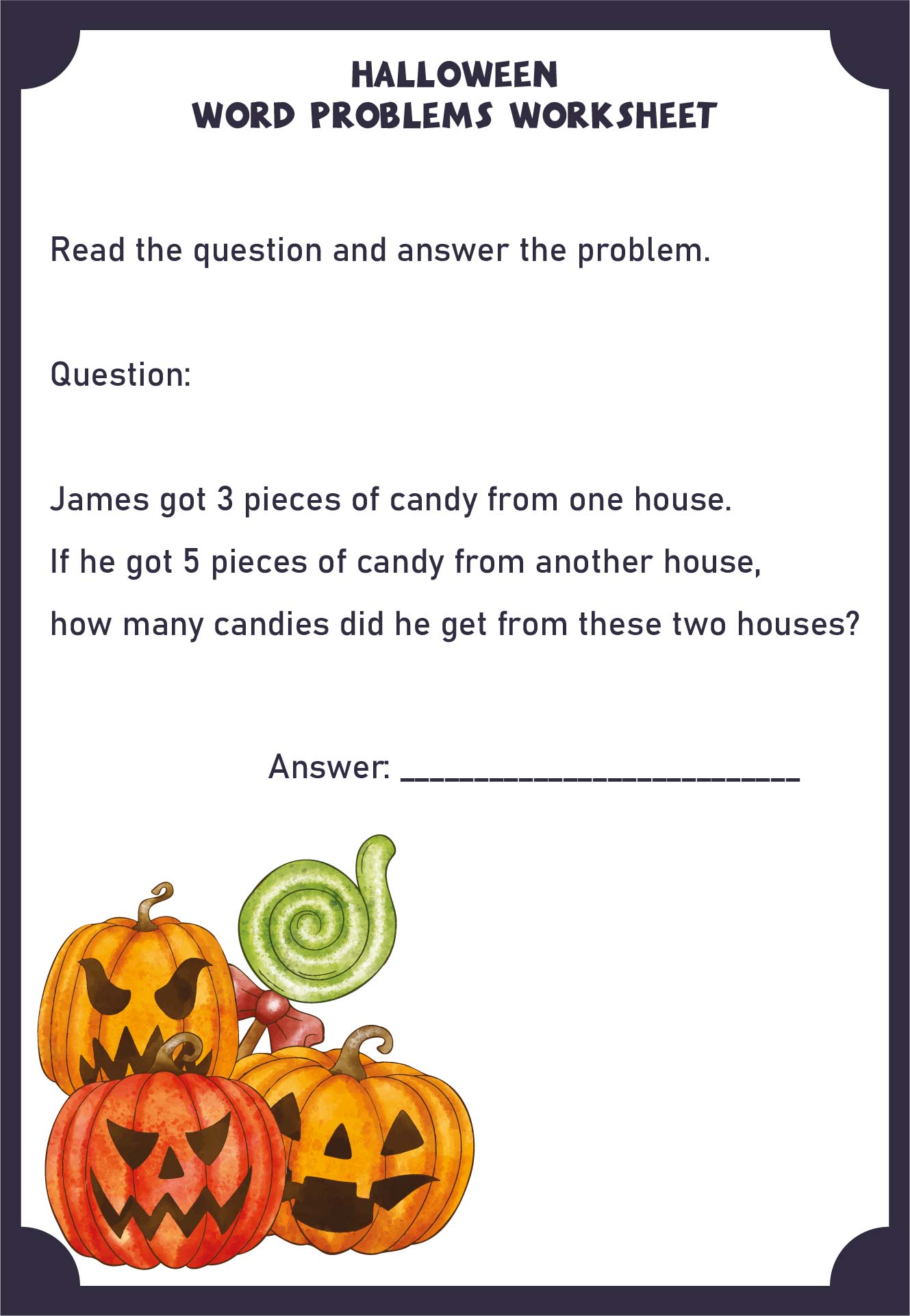 Halloween Word Problems Worksheet Kindergarten Holiday For Kids