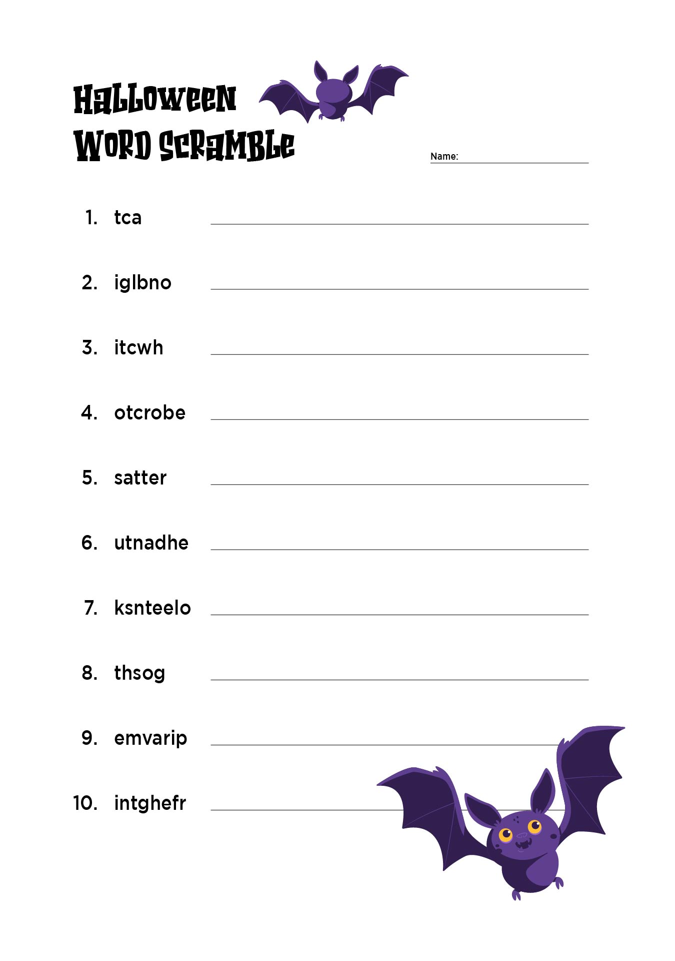 Halloween Word Scramble Worksheet Printable