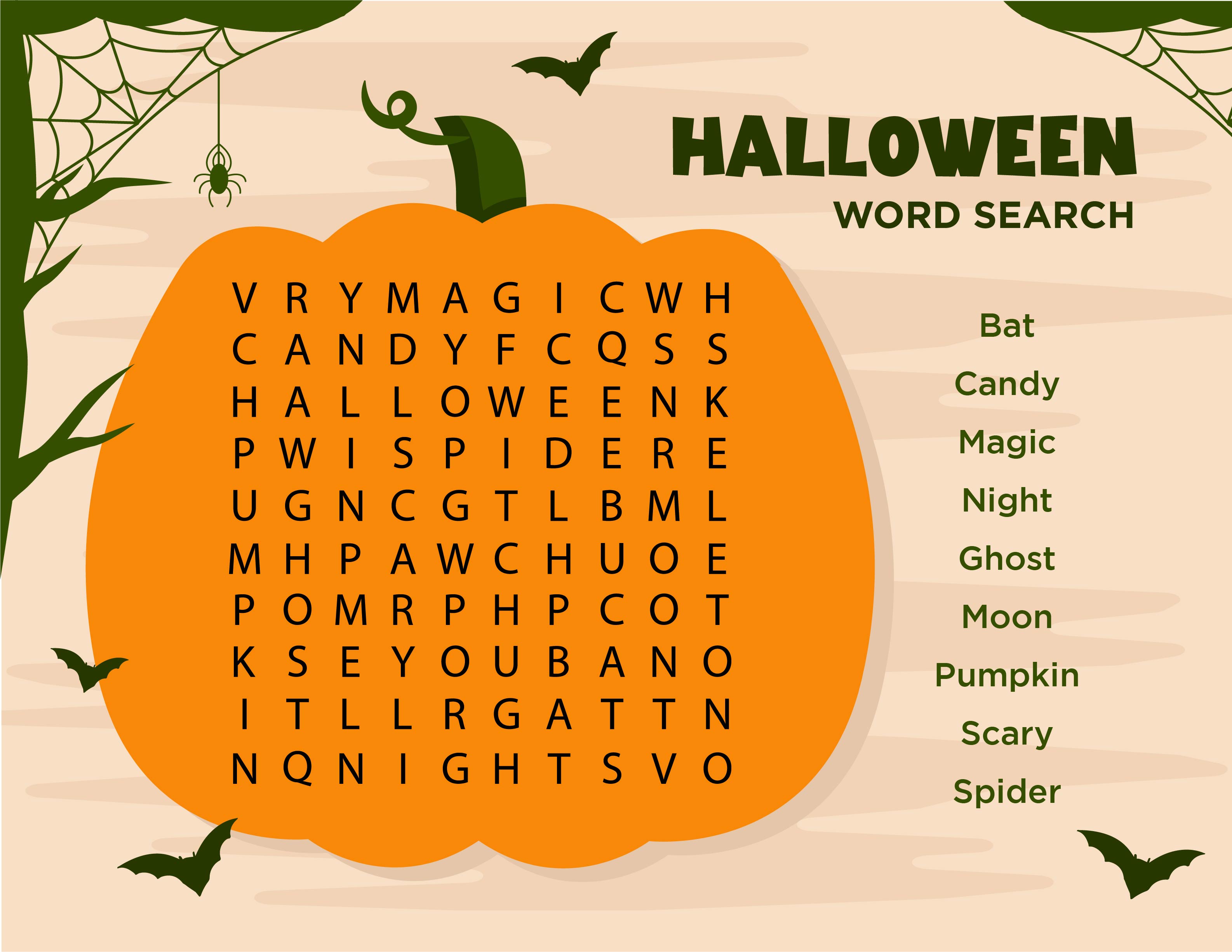 Halloween Word Search Printable Pumpkin