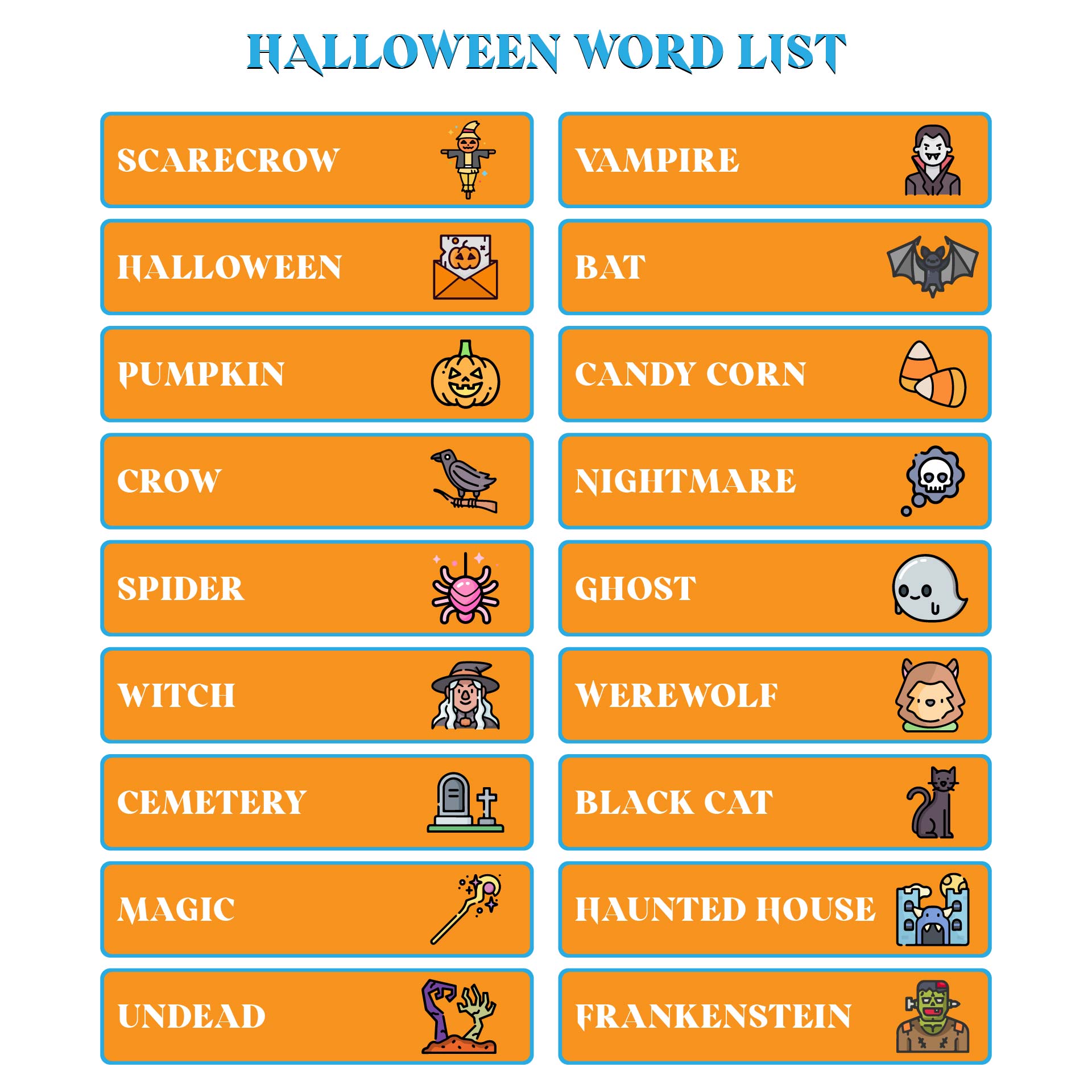 Halloween Word Wall Cards Printable