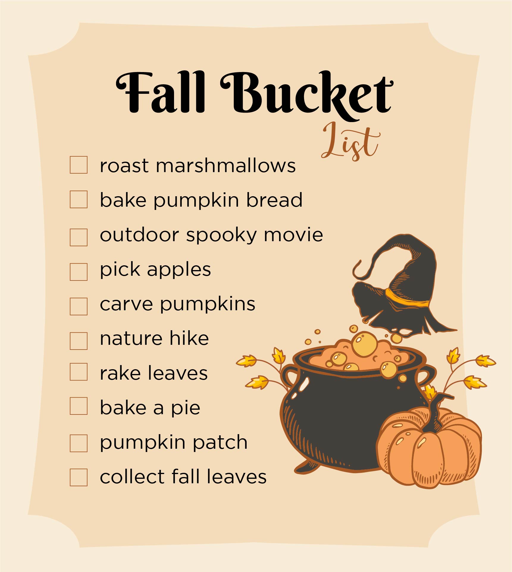 Happy Halloween Printable Fall Bucket List