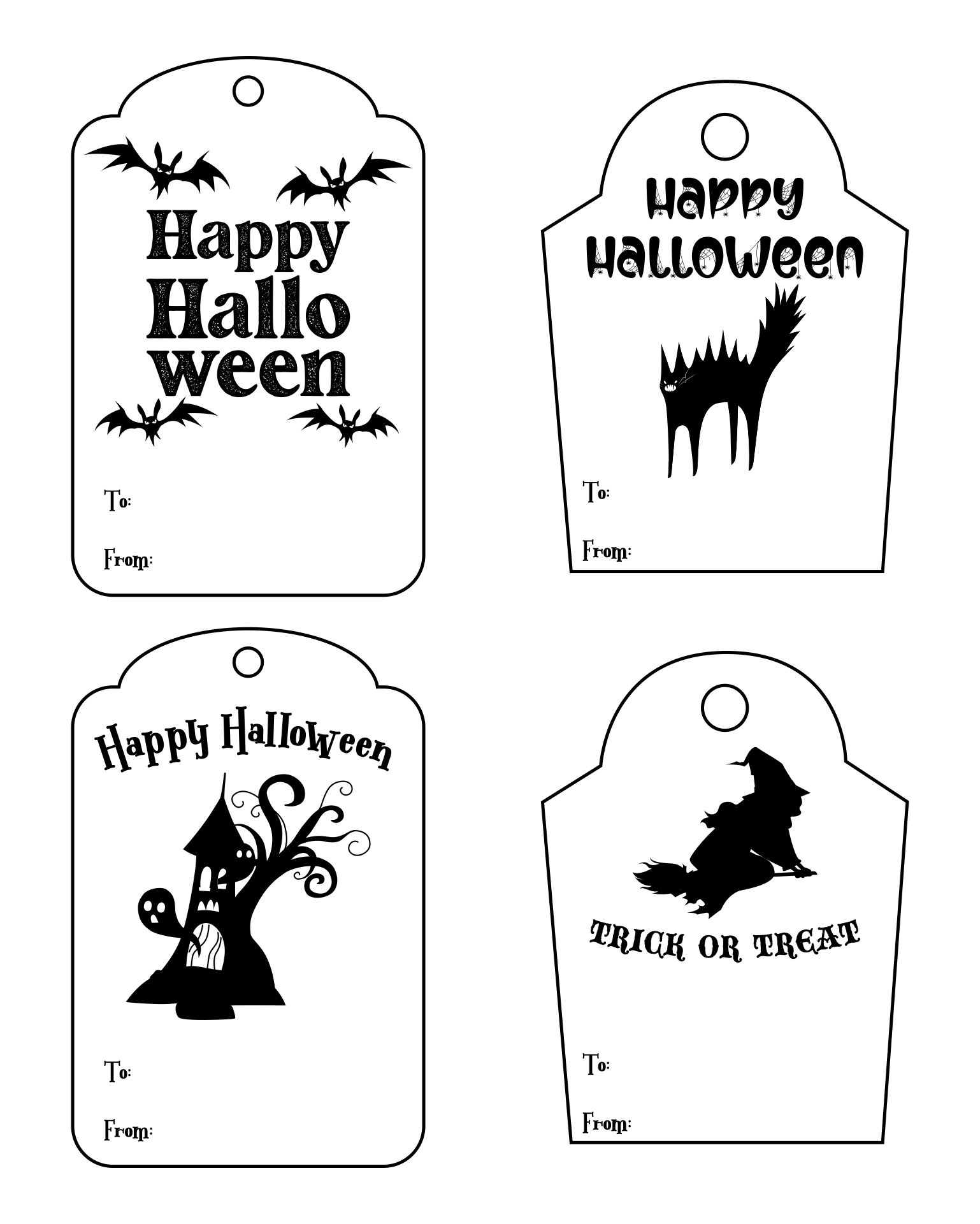 Happy Halloween Treat Bag Tags In Black And White Printable