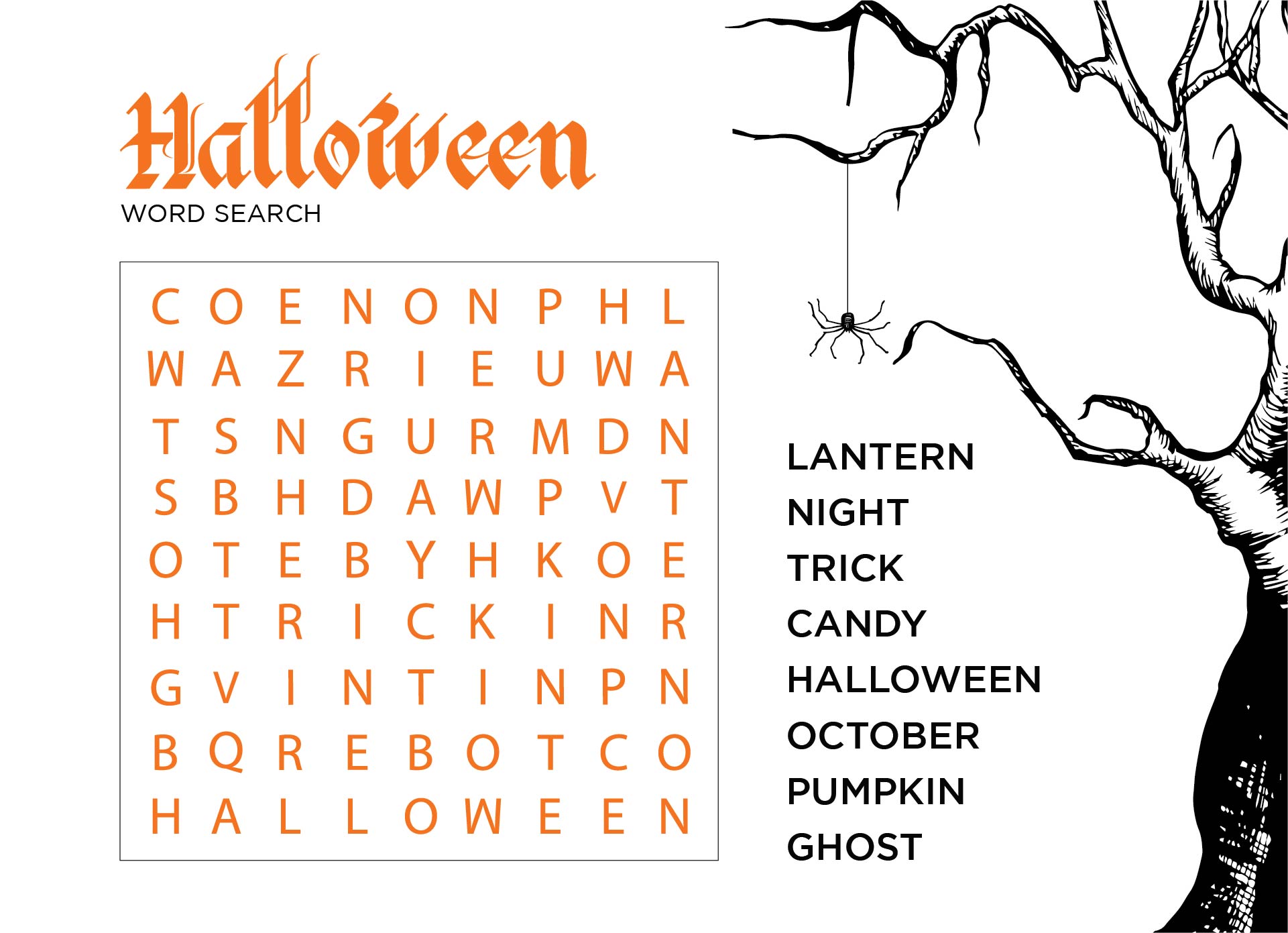 Happy Halloween Word Search Printable