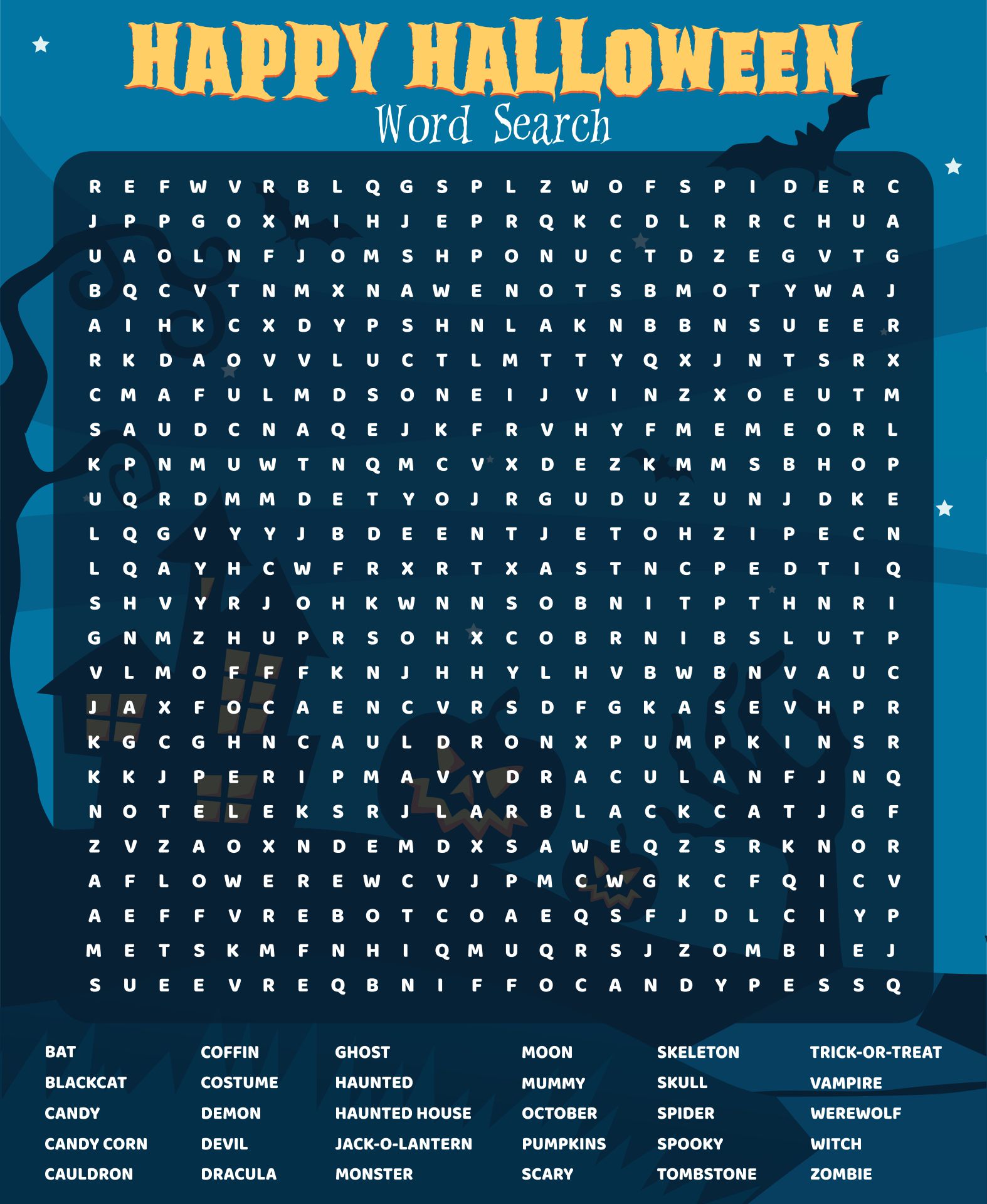Happy Halloween Word Search Puzzle Game Printable