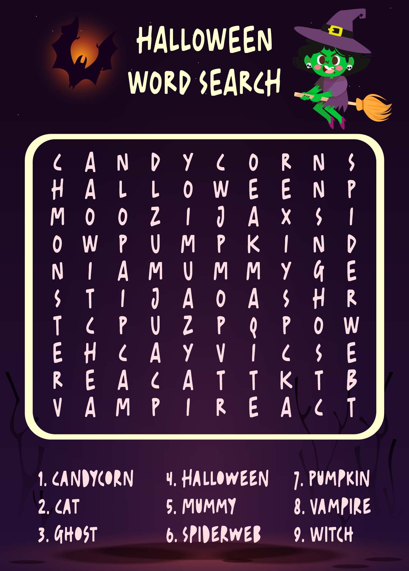 Happy Halloween Word Search Puzzle Worksheet Activity Printable