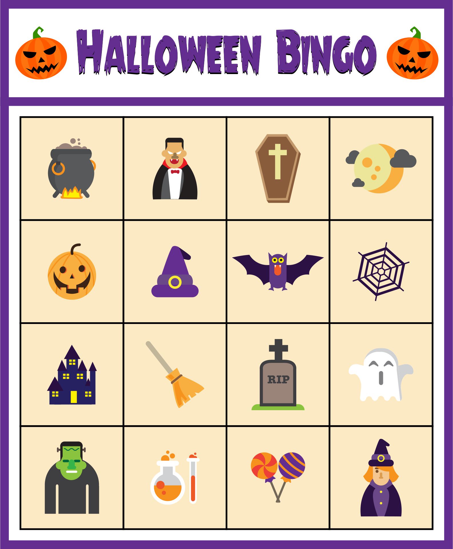 Kids Halloween Printable 4x4 Bingo Games
