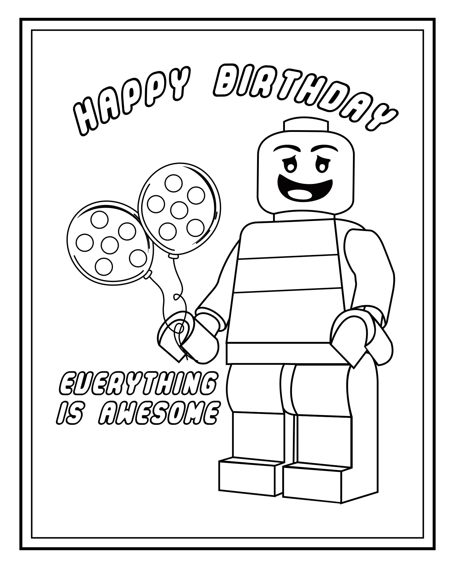 LEGO Party Printable Cards To Color For Kids Birthdays