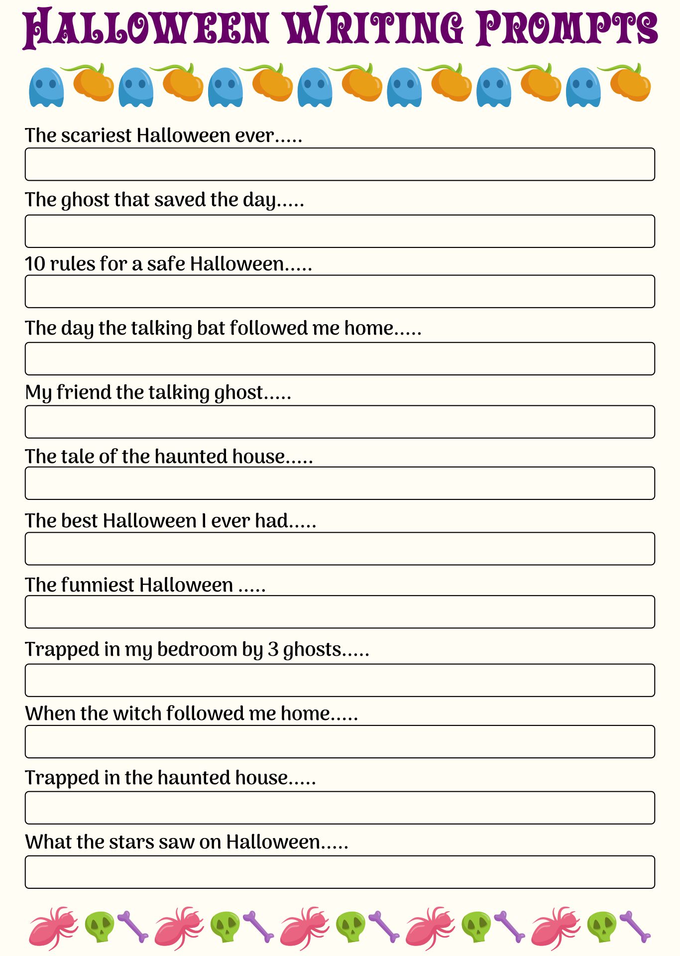 Middle School Halloween-Themed Writing Activities Printable