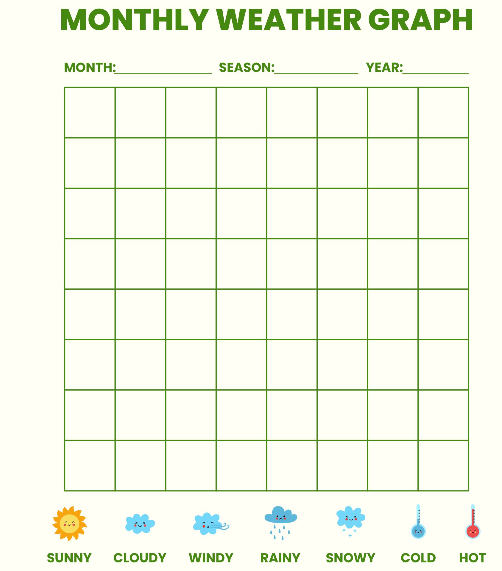 Monthly Weather Graph For Calendar Binder Printable