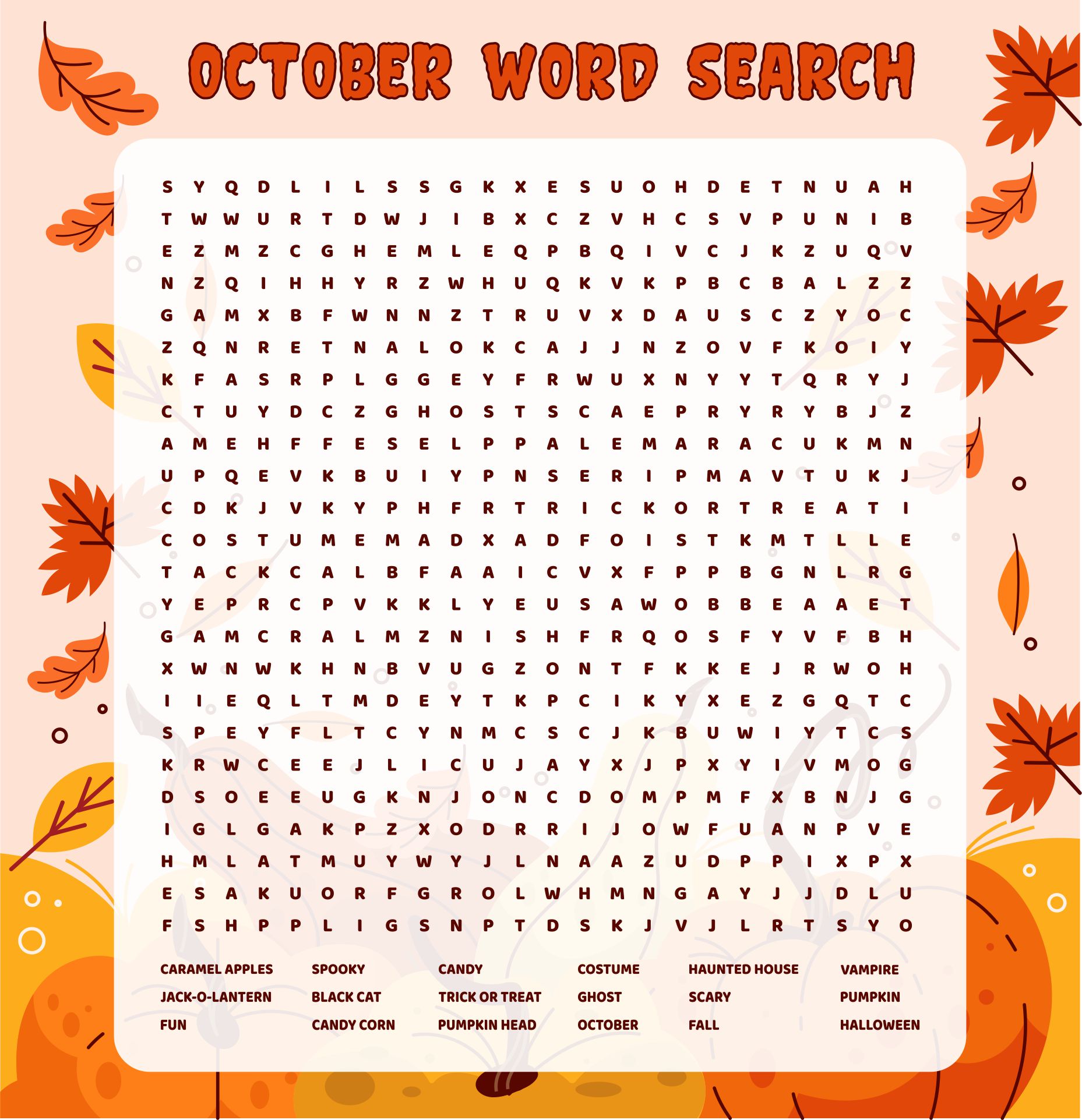 October First Grade Worksheet Word Search Printable