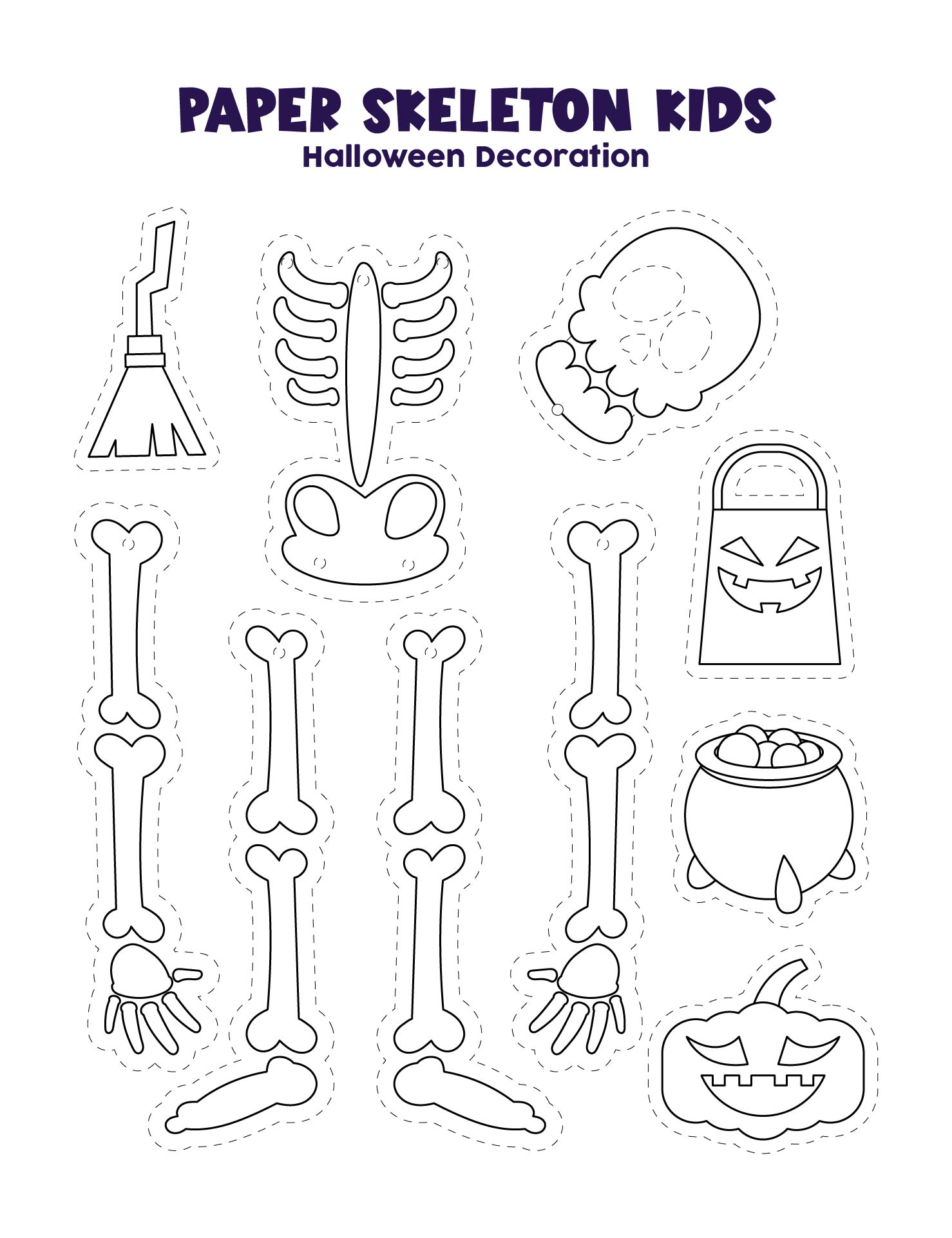 Paper Skeleton Kids Halloween Decoration Printable