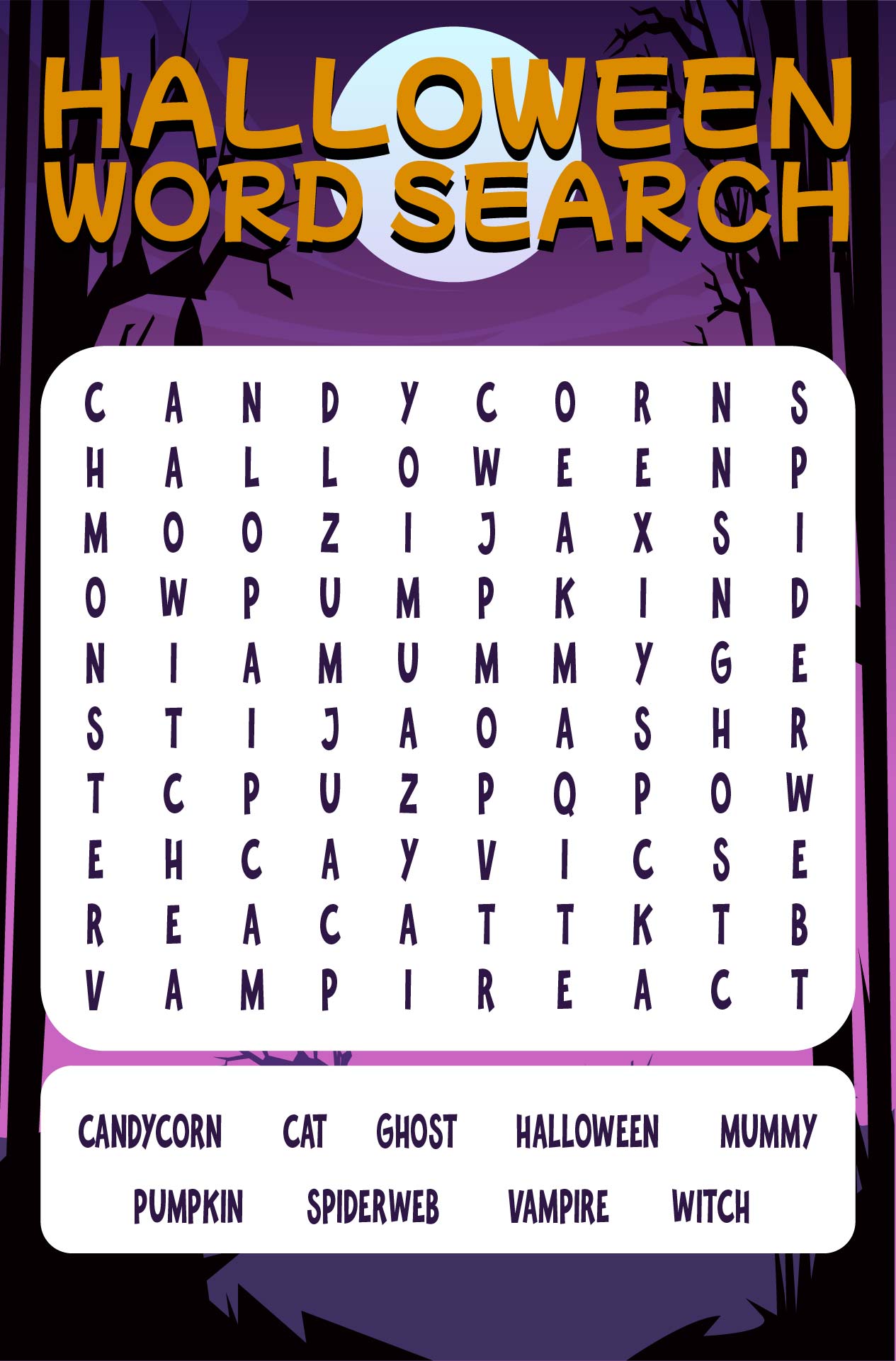 Popular Halloween Word Search Printable Game
