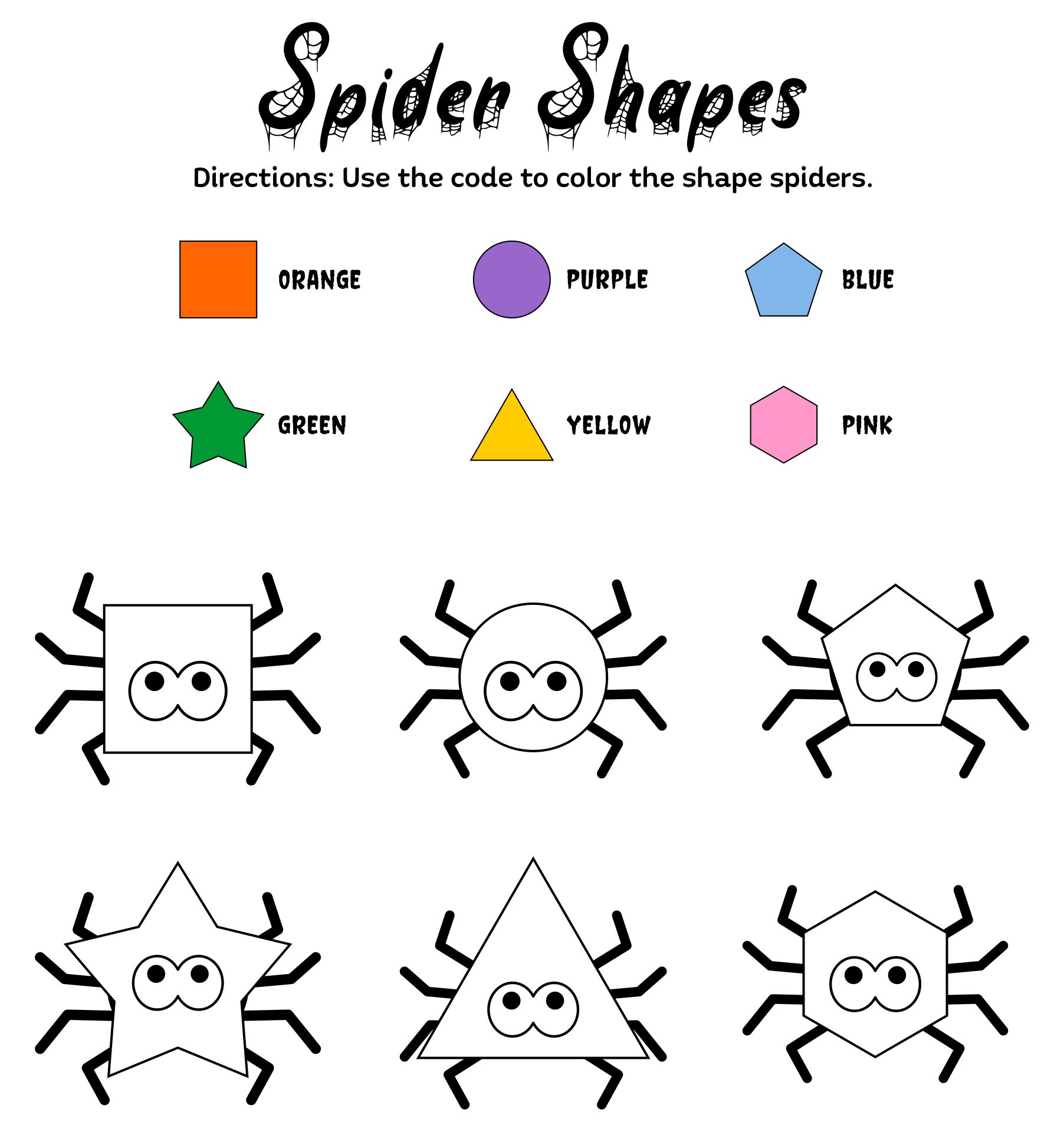 Preschool Halloween Activity Spider Shapes Printable