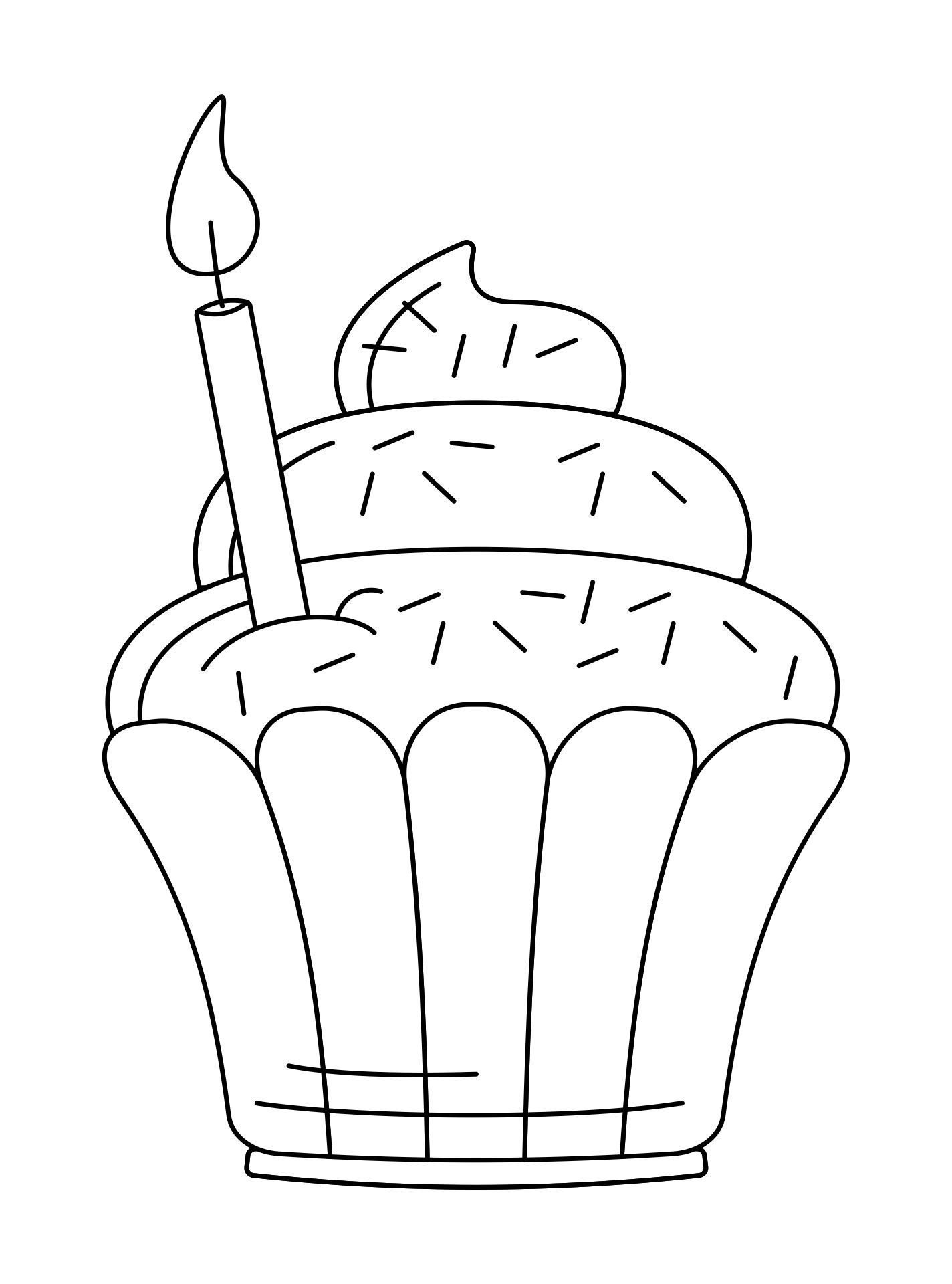 Printable Birthday Cupcake With Burning Candle Outlines