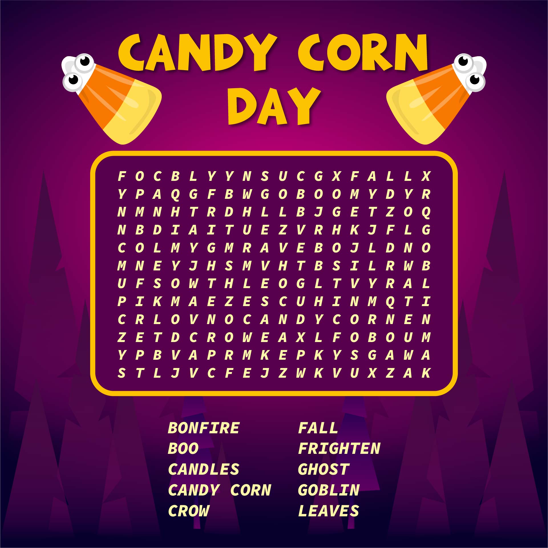 Printable Candy Corn Halloween Word Puzzle