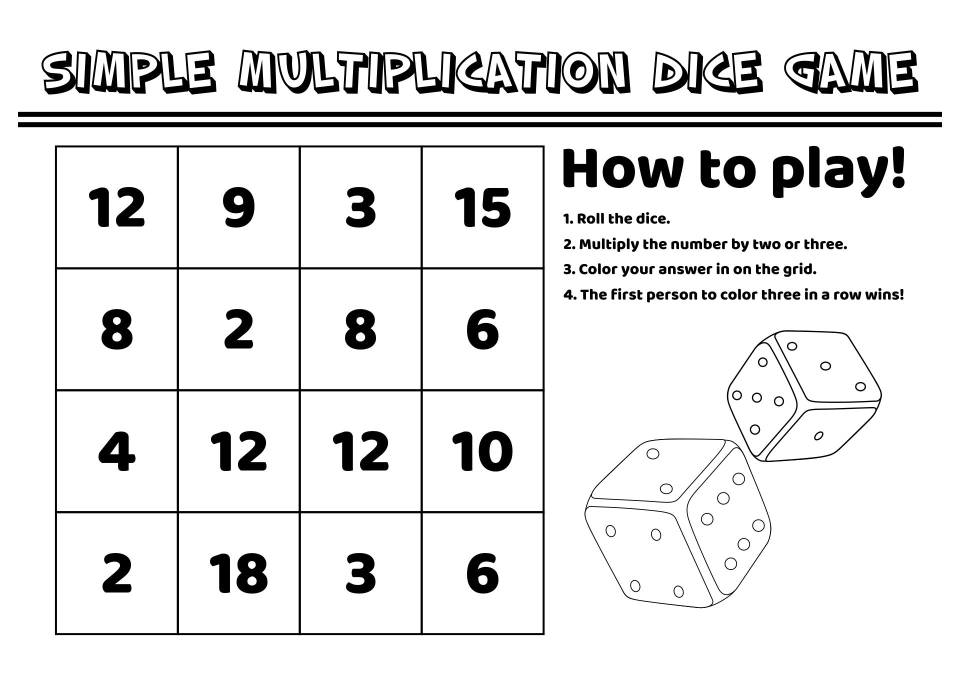 Printable Fun And Simple Multiplication Dice Game
