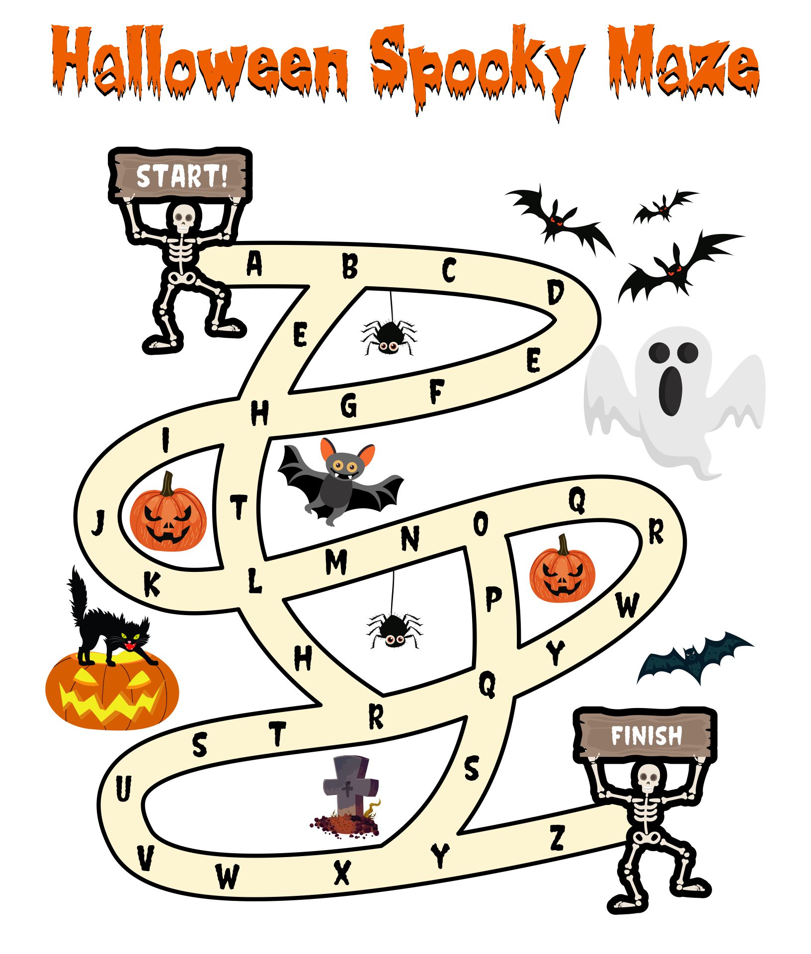 Printable Halloween ABC Maze Worksheet