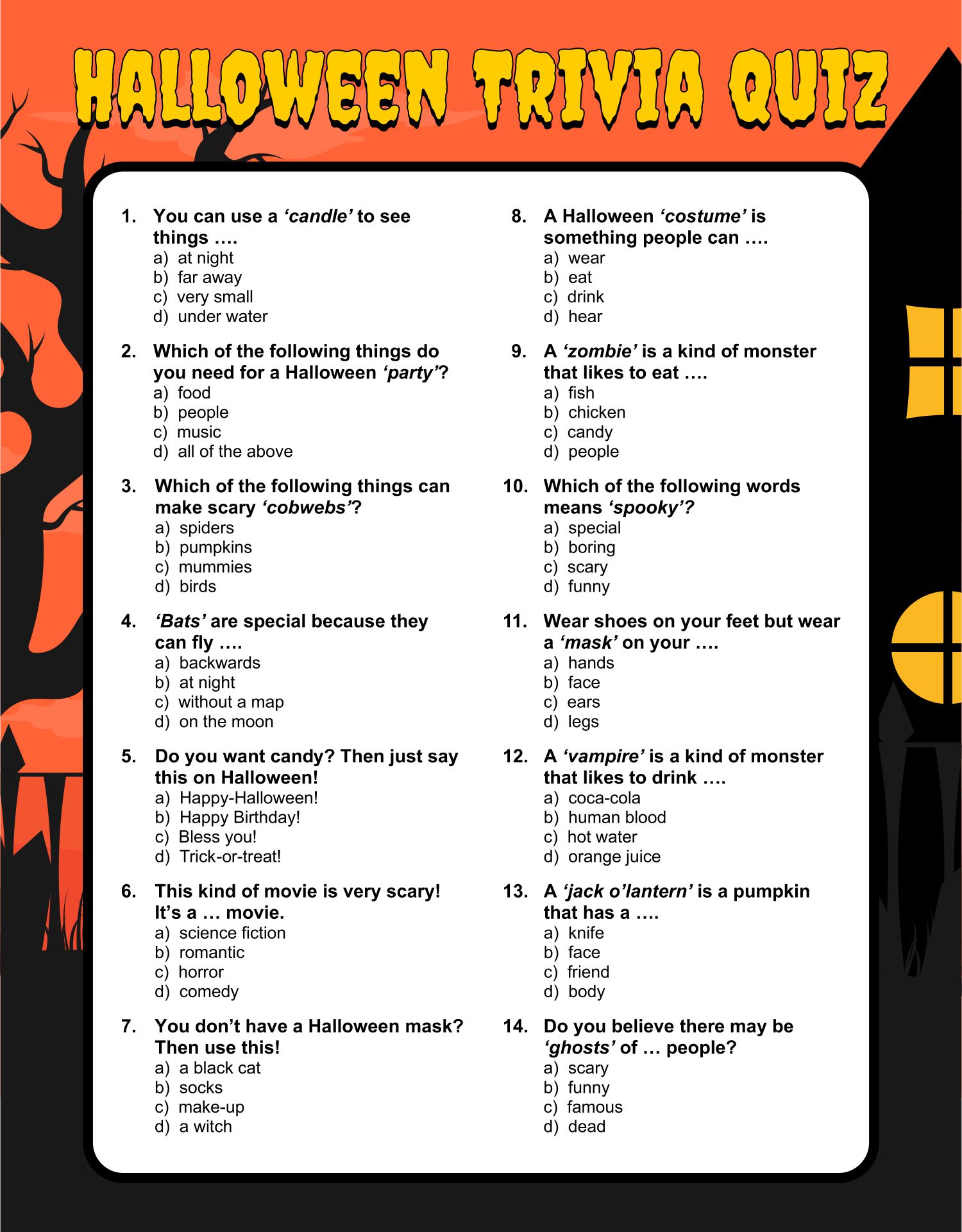 Printable Halloween All Things Topics Trivia Quiz